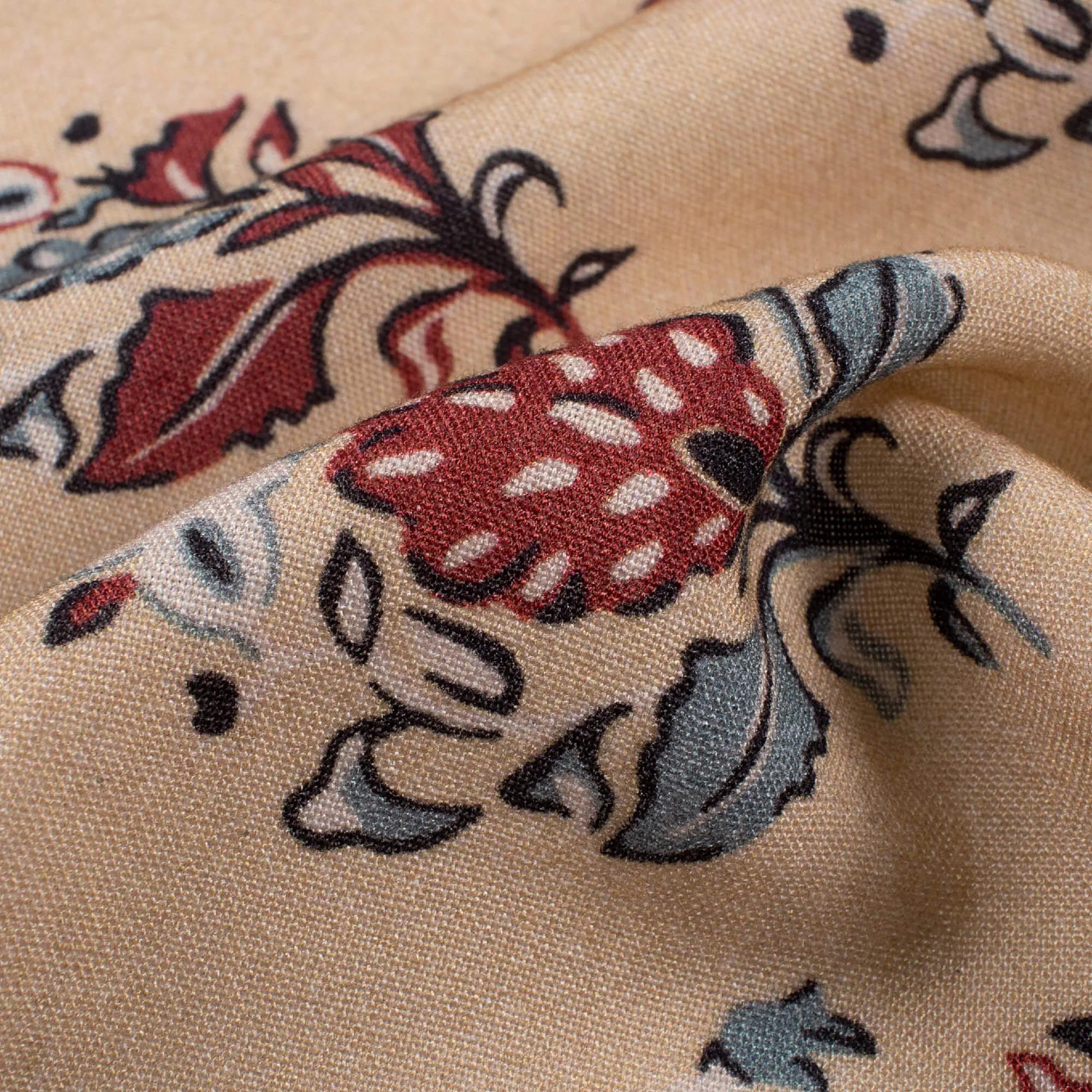 Oat Beige Maroon Floral Print Viscose Rayon Fabric 58 Inches Width