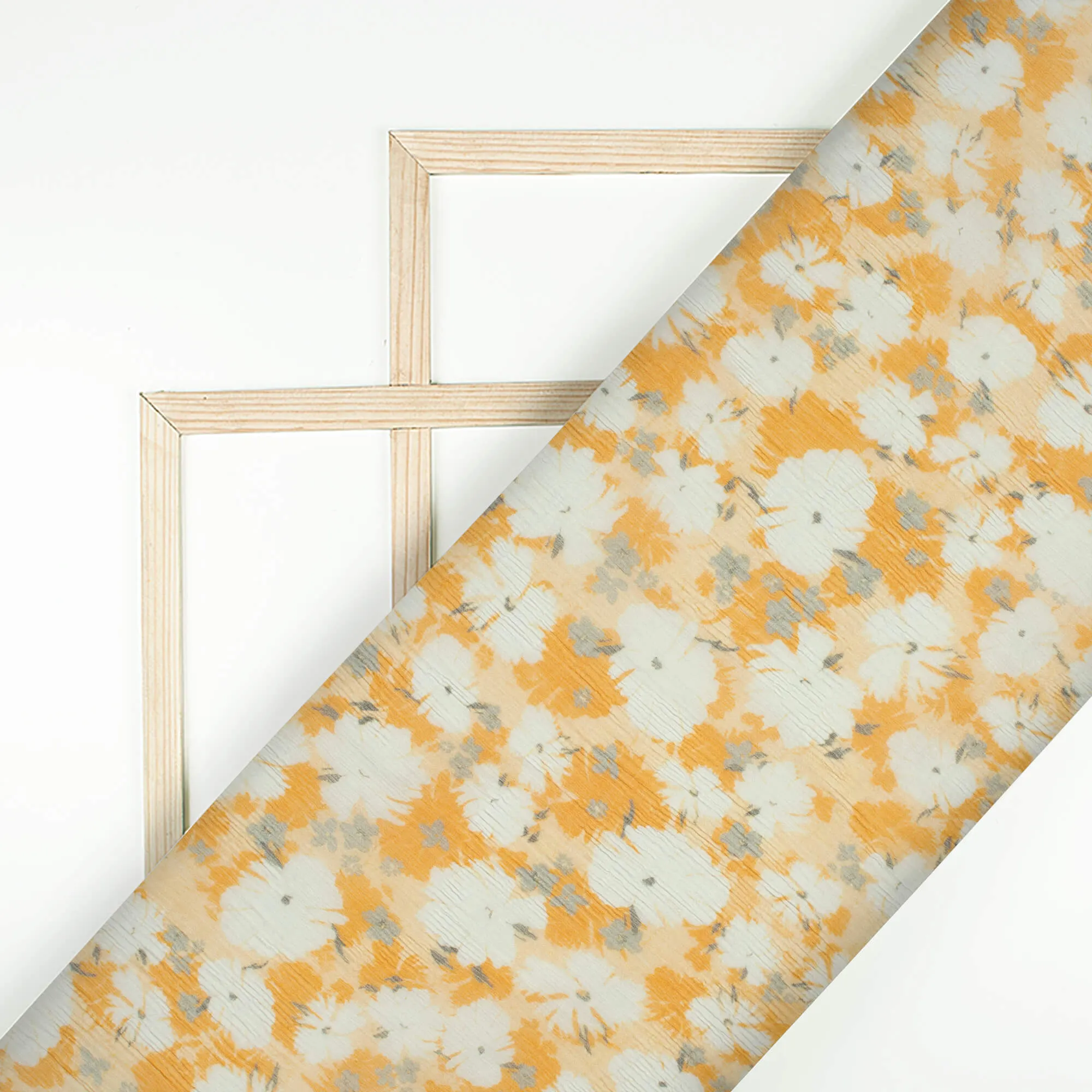 Orange White Floral Bemberg Chiffon Fabric Digital Print