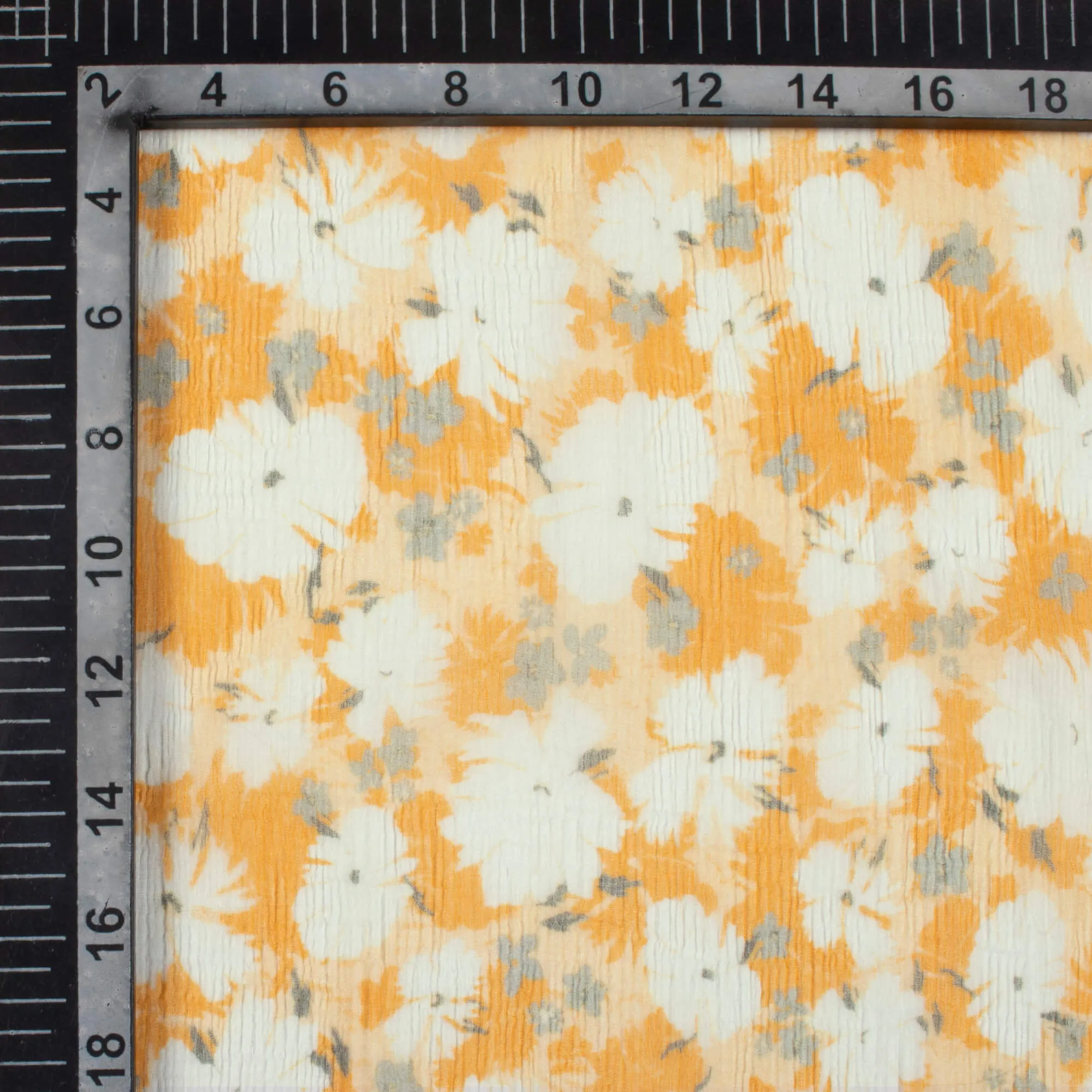 Orange White Floral Bemberg Chiffon Fabric Digital Print