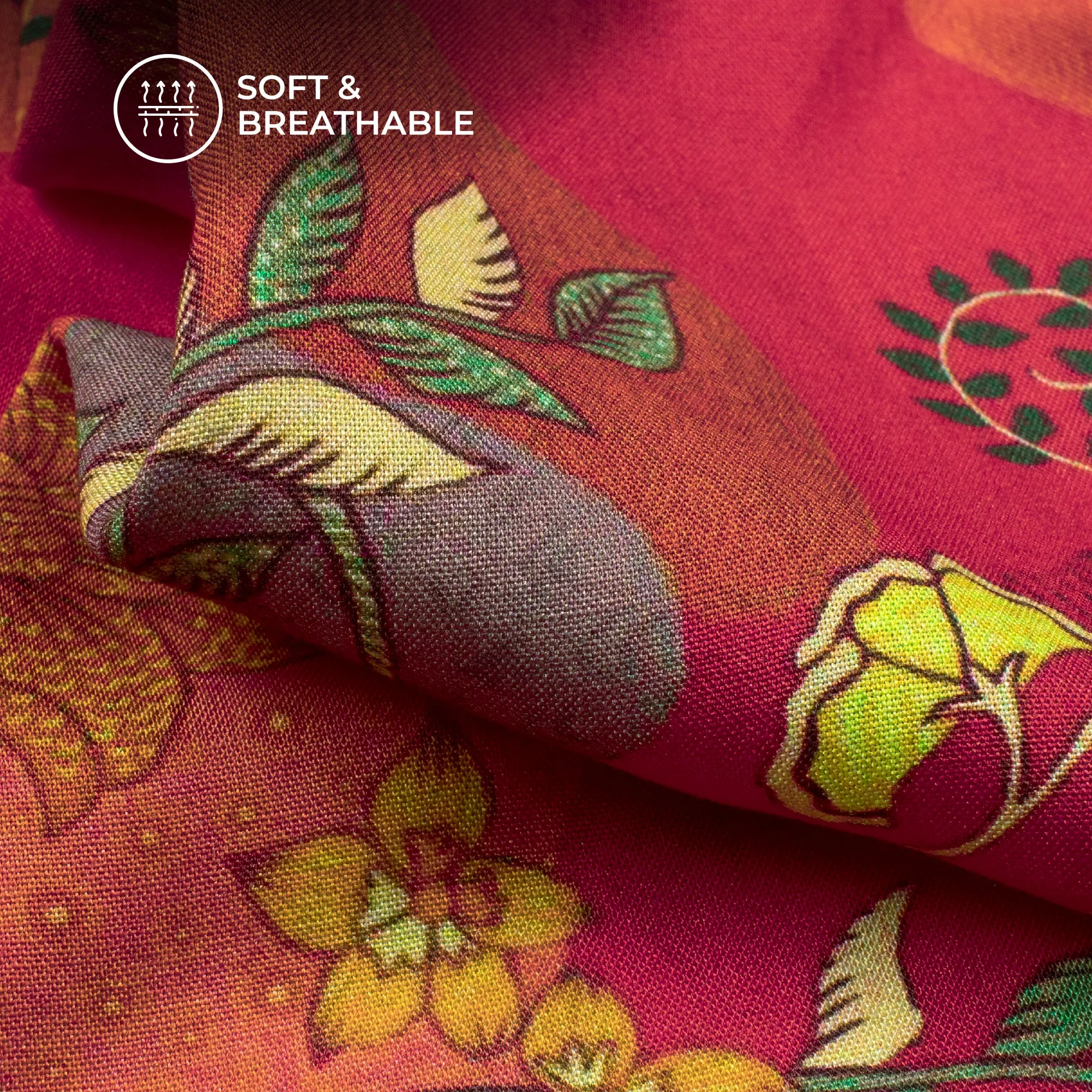 Paradise Petals Floral Digital Print Viscose Rayon Fabric - 58 Inch Width