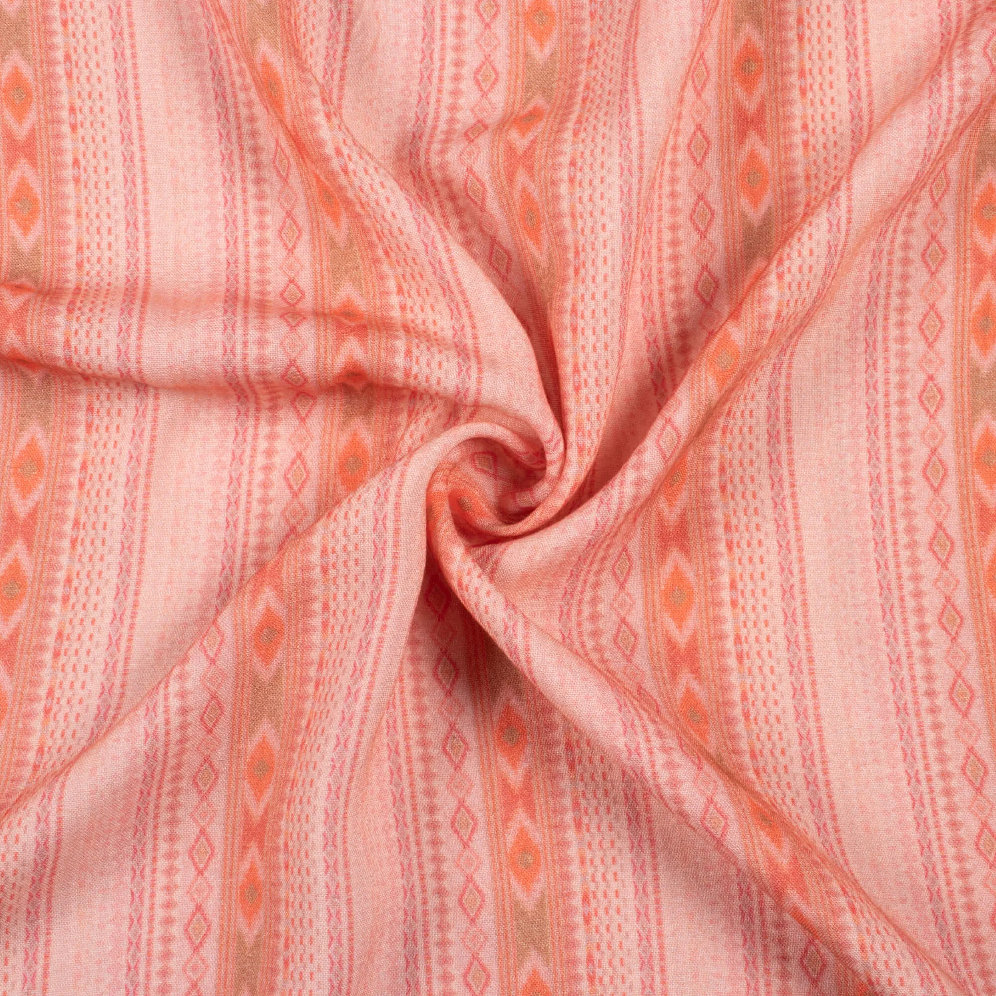 Peach Coral Orange Stripes Pattern Viscose Rayon Fabric Print (58 Width)