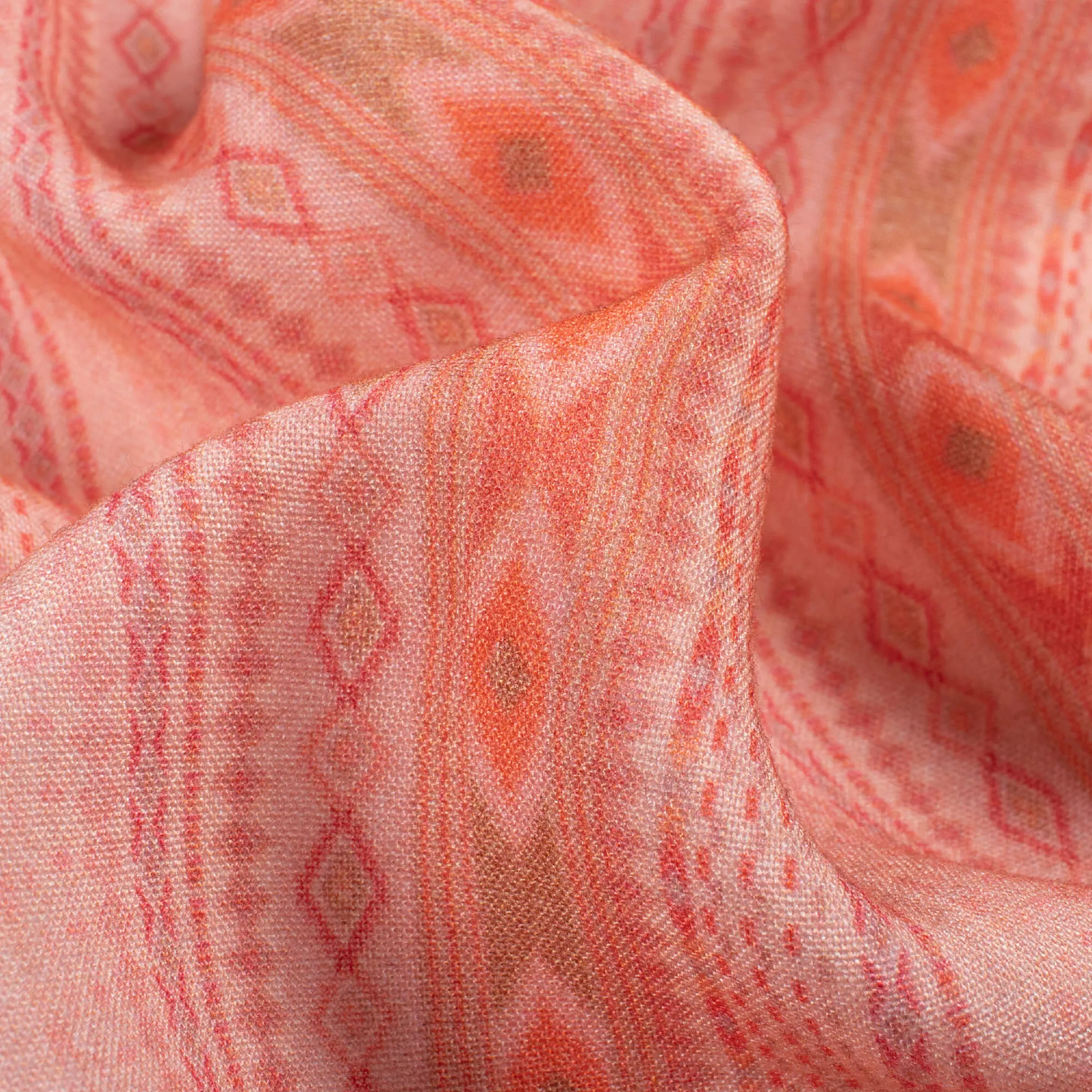 Peach Coral Orange Stripes Pattern Viscose Rayon Fabric Print (58 Width)