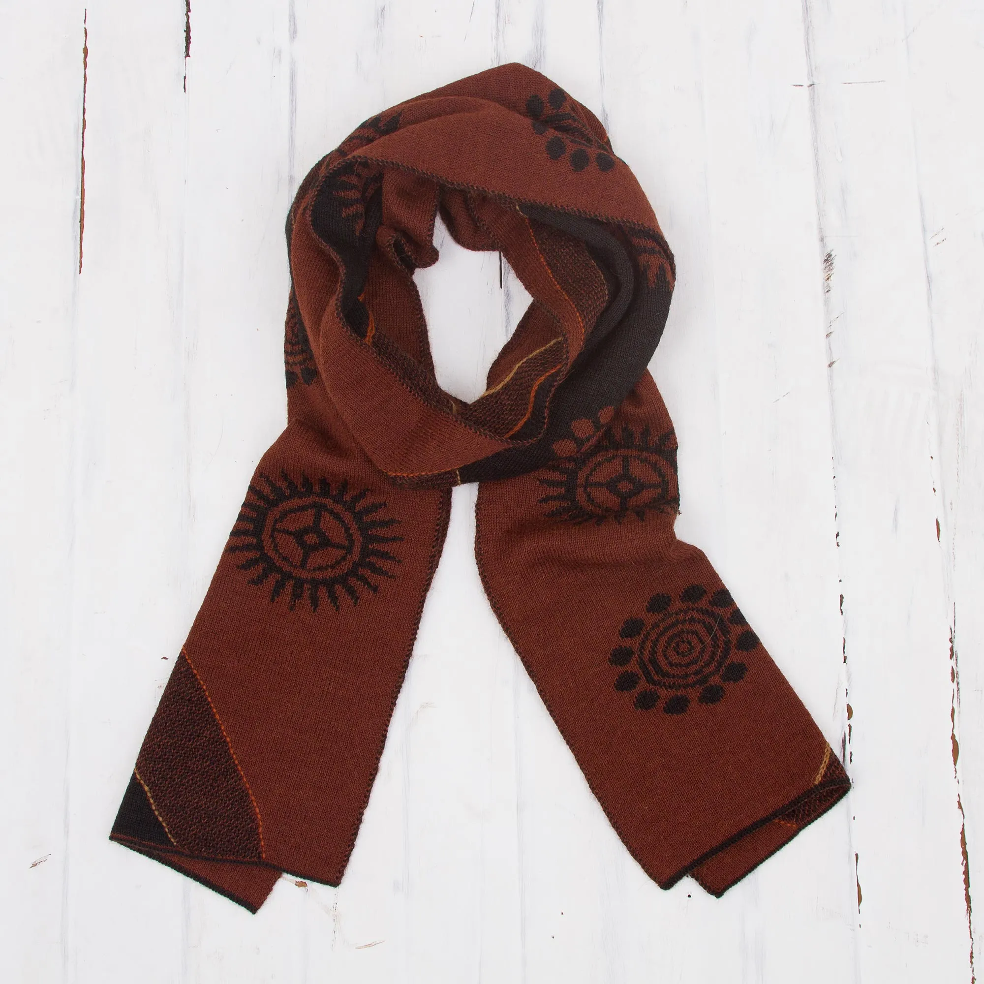 Peruvian Alpaca Scarf in Men's Mahogany and Black Blend