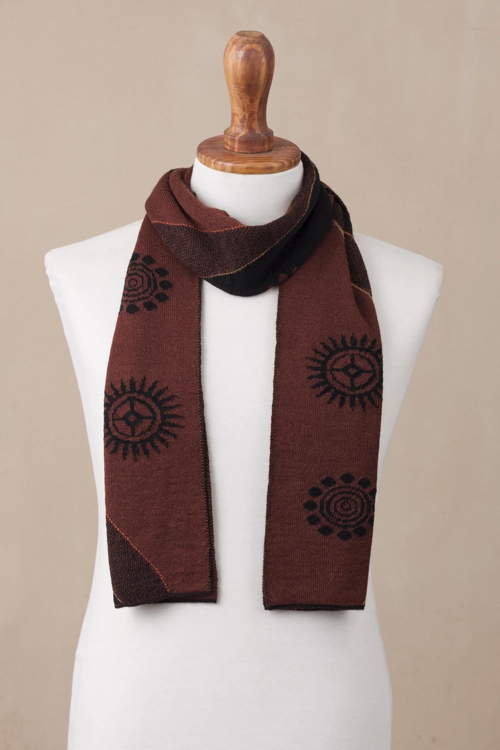 Peruvian Alpaca Scarf in Men's Mahogany and Black Blend