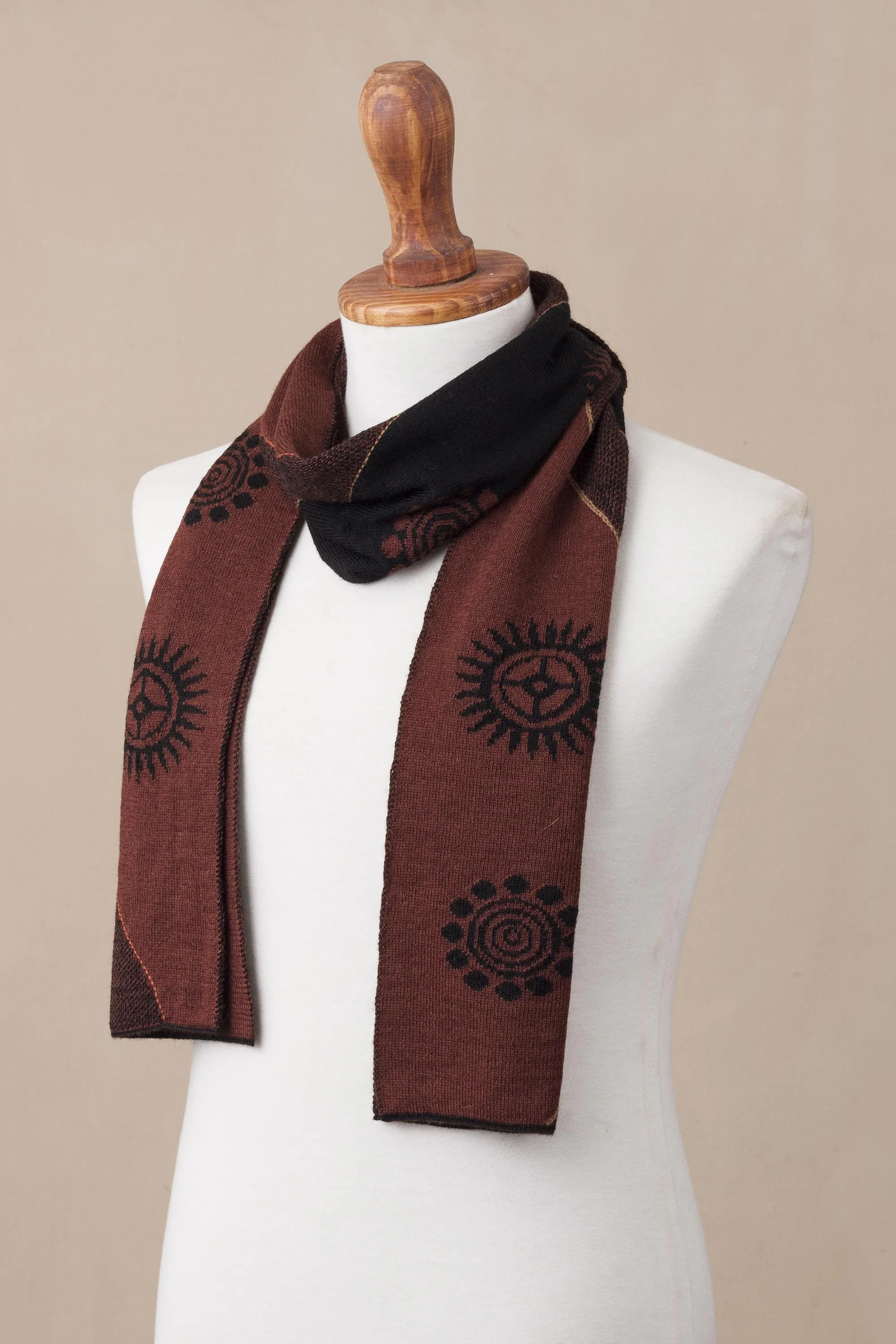 Peruvian Alpaca Scarf in Men's Mahogany and Black Blend