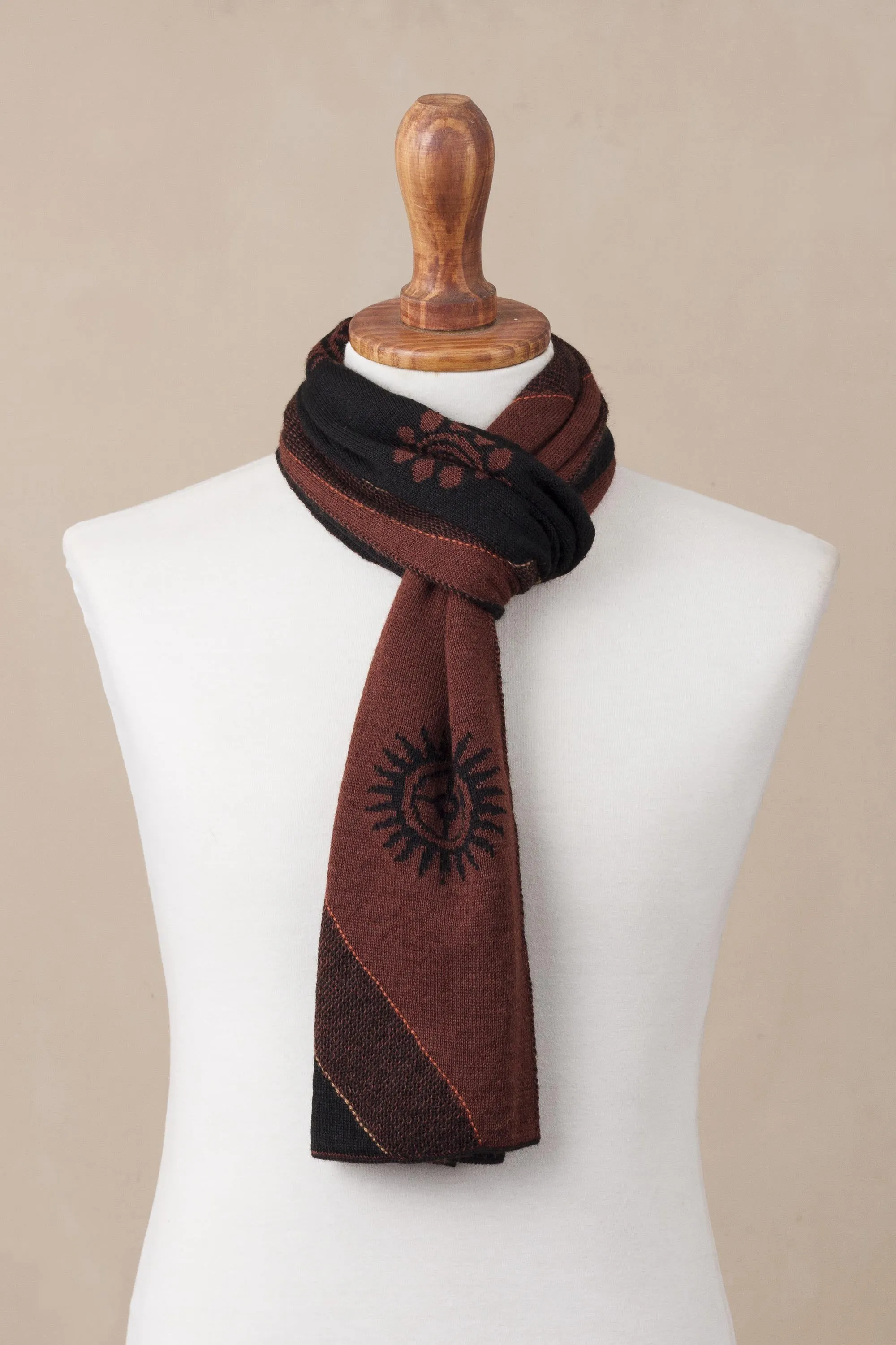 Peruvian Alpaca Scarf in Men's Mahogany and Black Blend