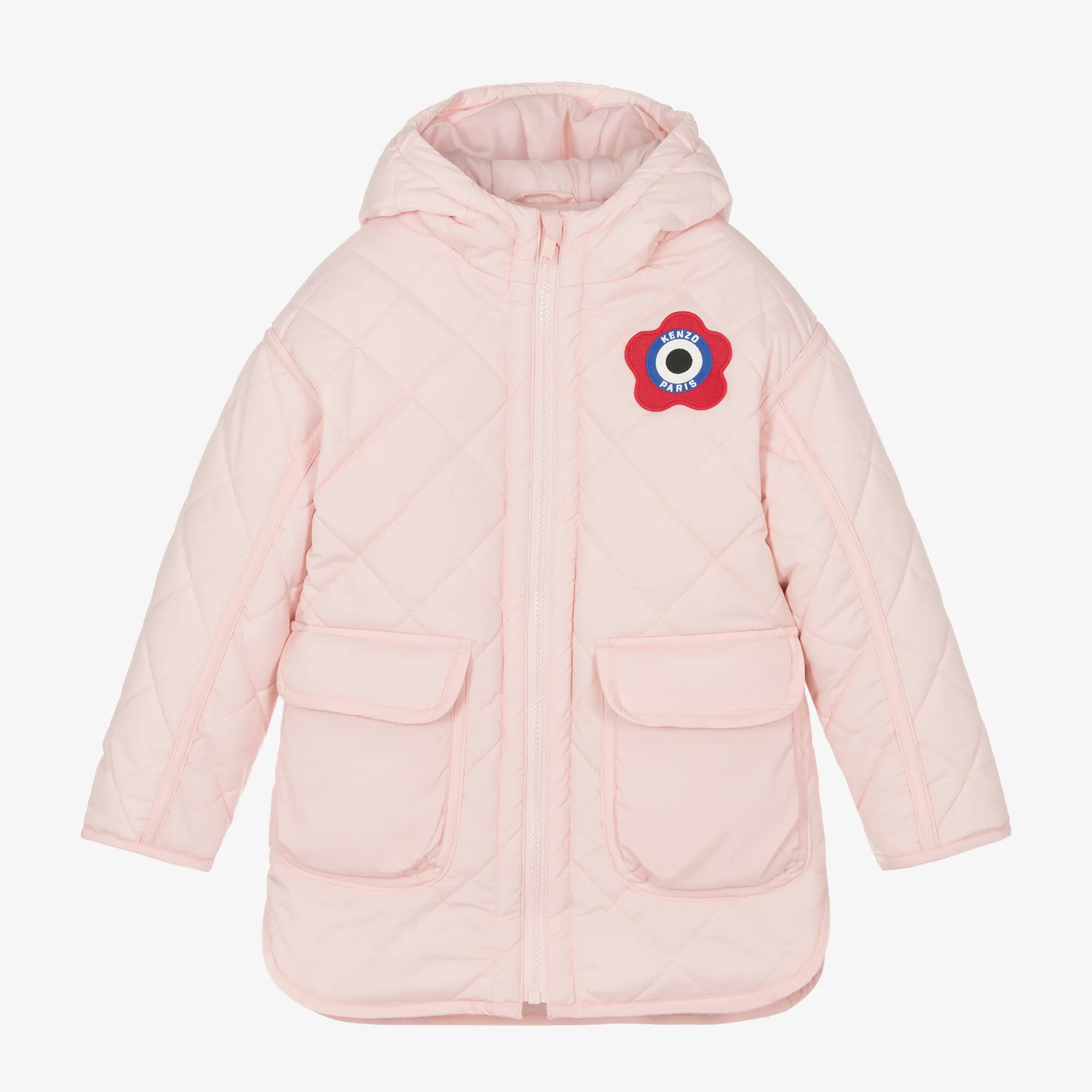 Pink Girls' Flower Quilted Coat