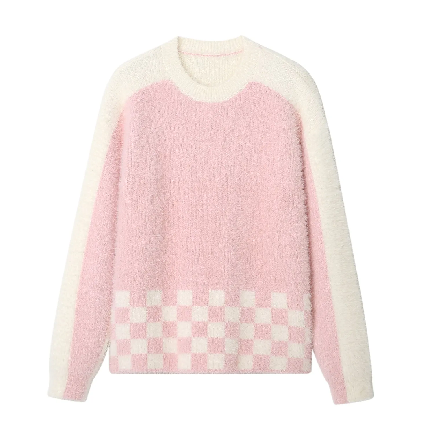 Pink White Checkered Sweater