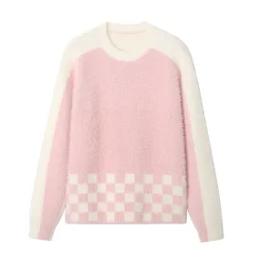 Pink White Checkered Sweater