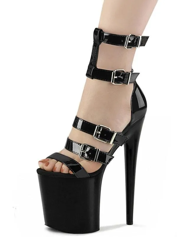 Pole Dance Sexy Sandals Platform Exotic Heels Black Patent Leather