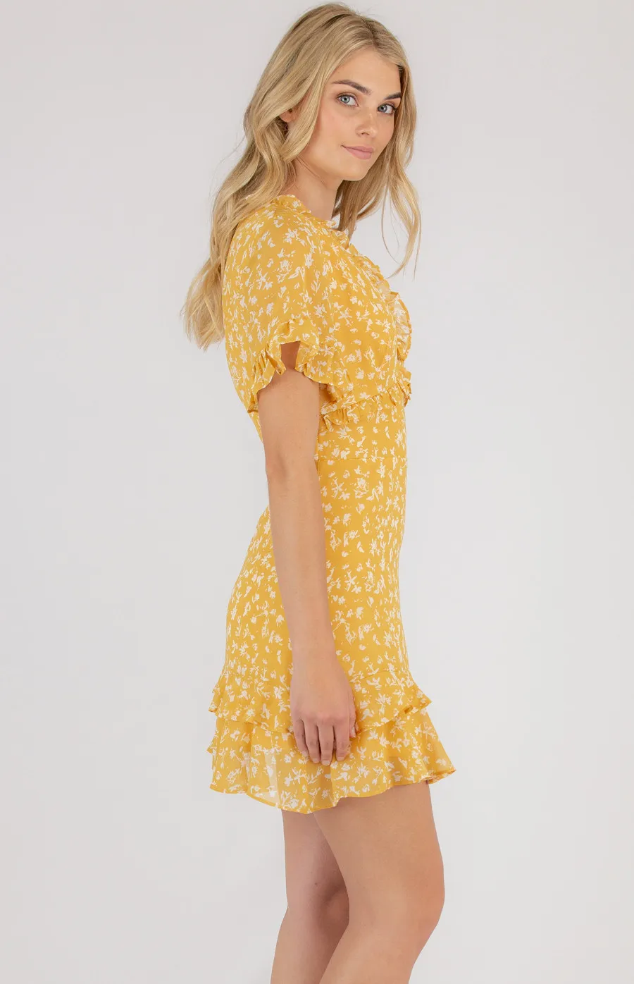 Printed V-Neckline Dress with Ruffle Details ADR1028B