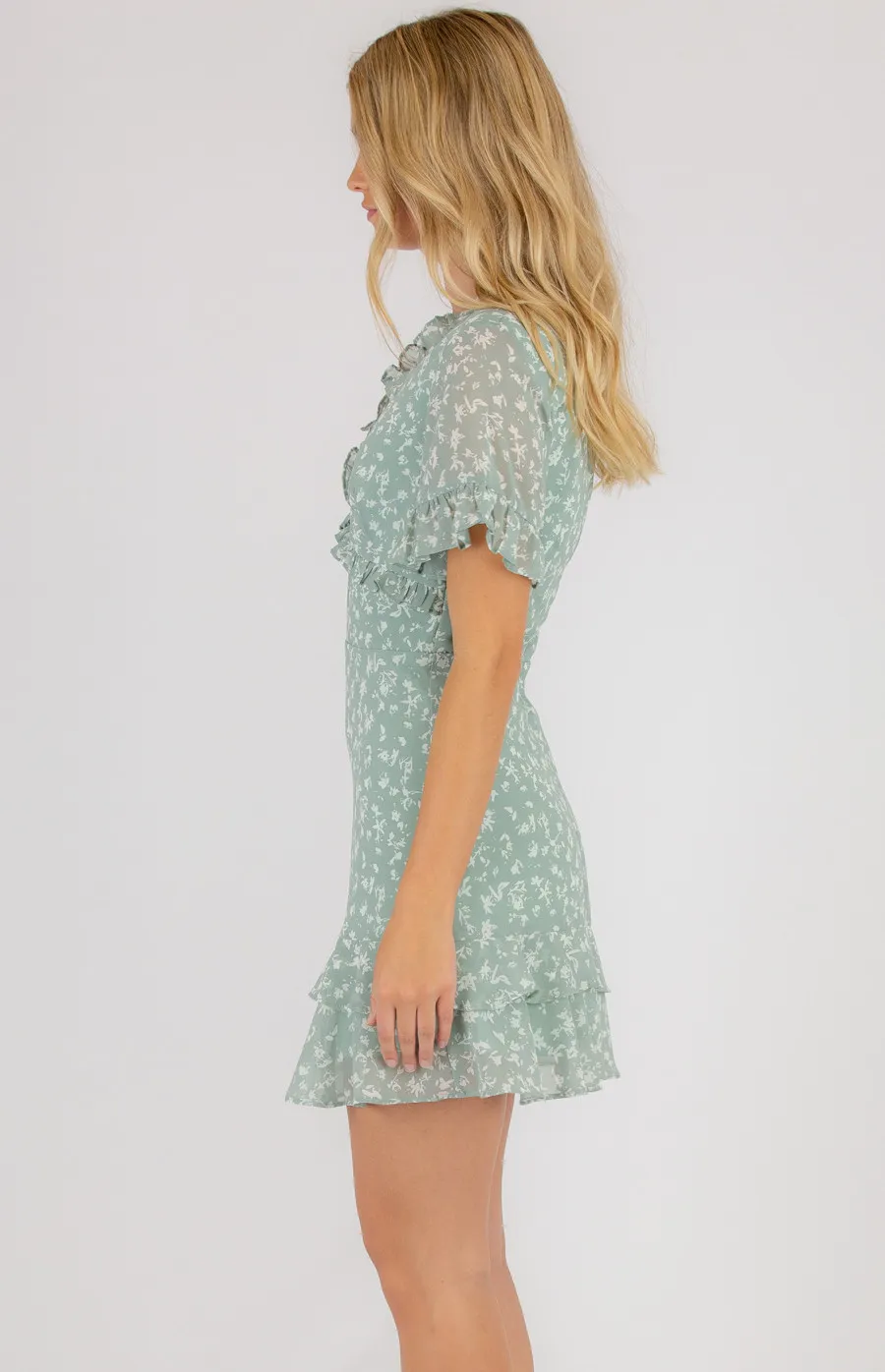 Printed V-Neckline Dress with Ruffle Details ADR1028B