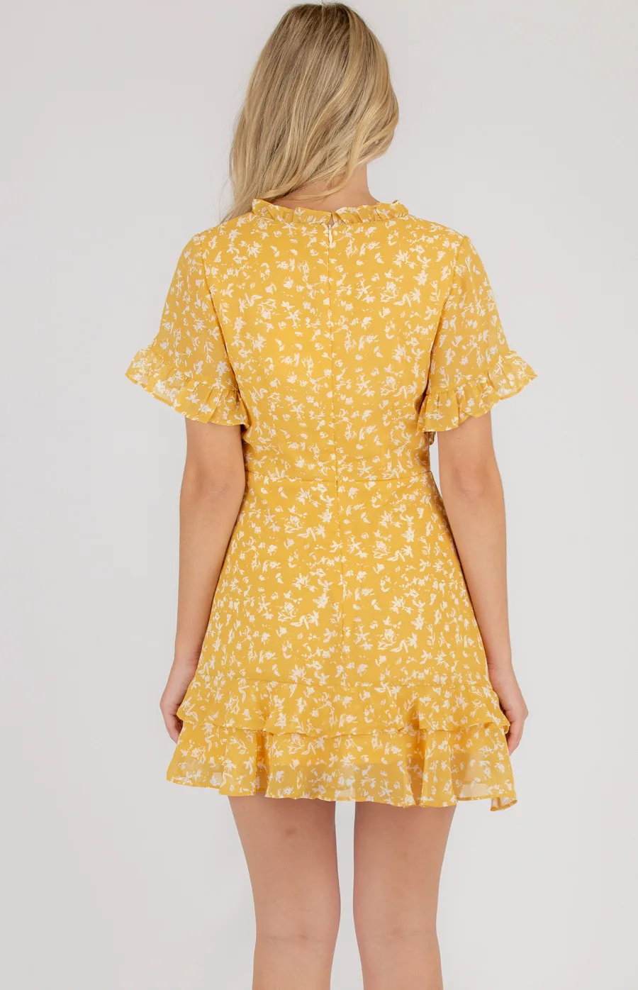 Printed V-Neckline Dress with Ruffle Details ADR1028B