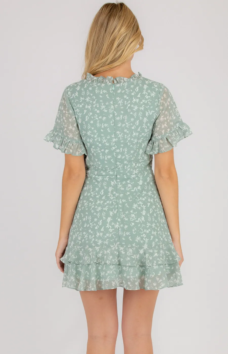 Printed V-Neckline Dress with Ruffle Details ADR1028B