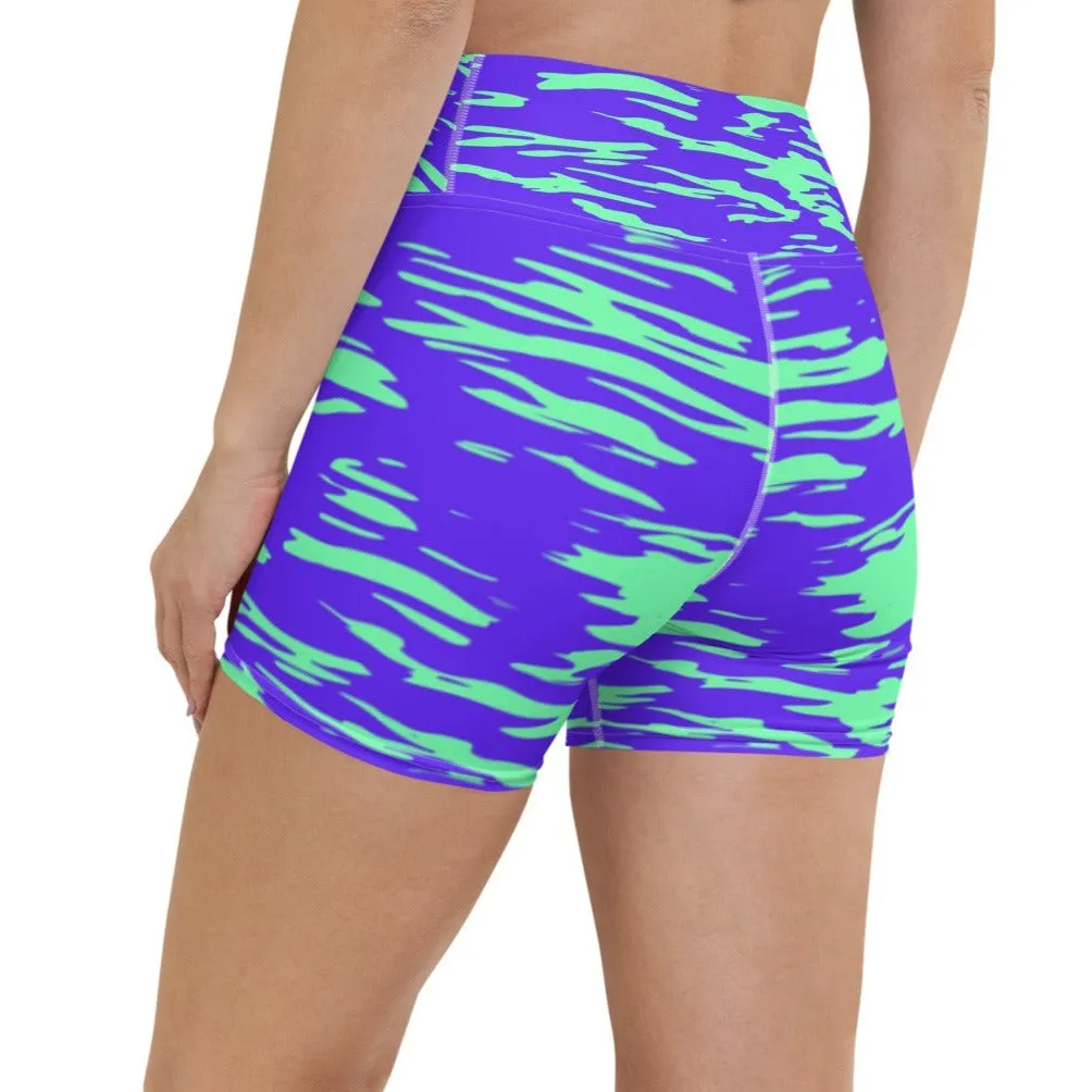 Purple Mint Rave Zebra Stripe Rave Ready Yoga Shorts with Inside Pocket