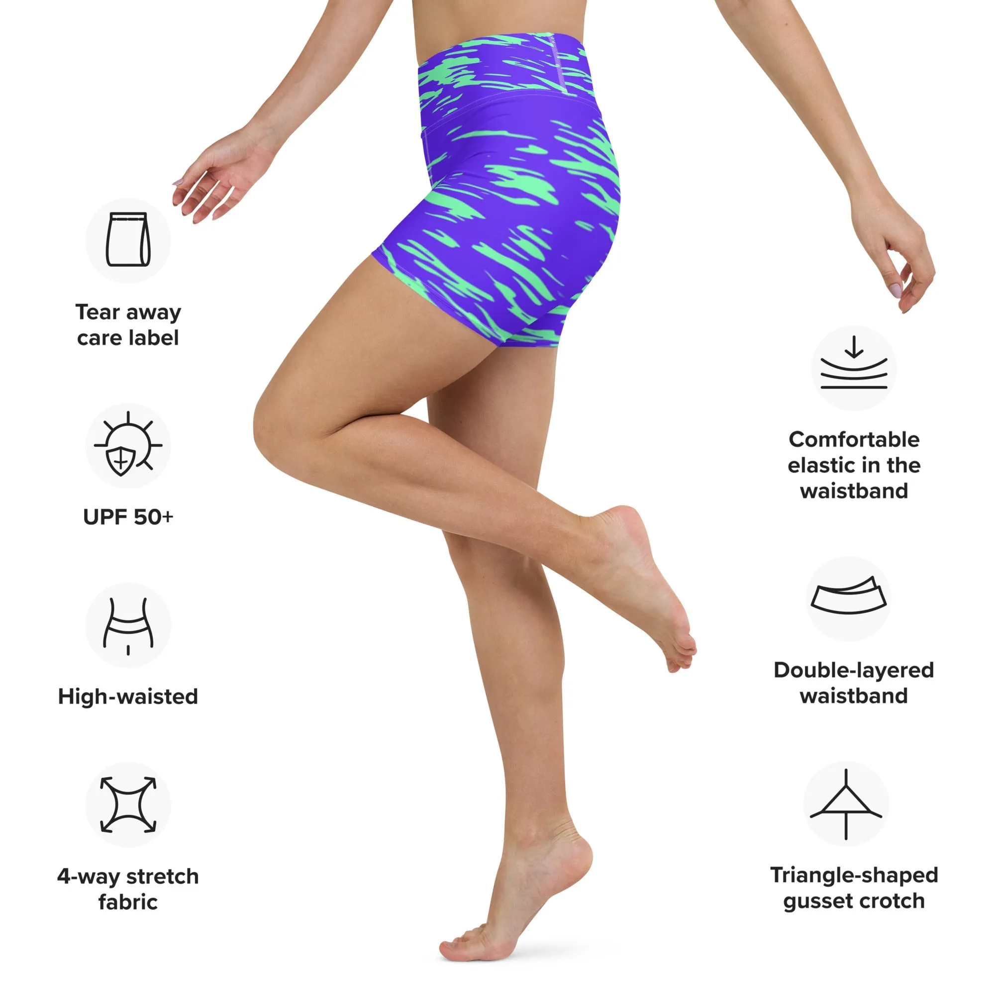 Purple Mint Rave Zebra Stripe Rave Ready Yoga Shorts with Inside Pocket