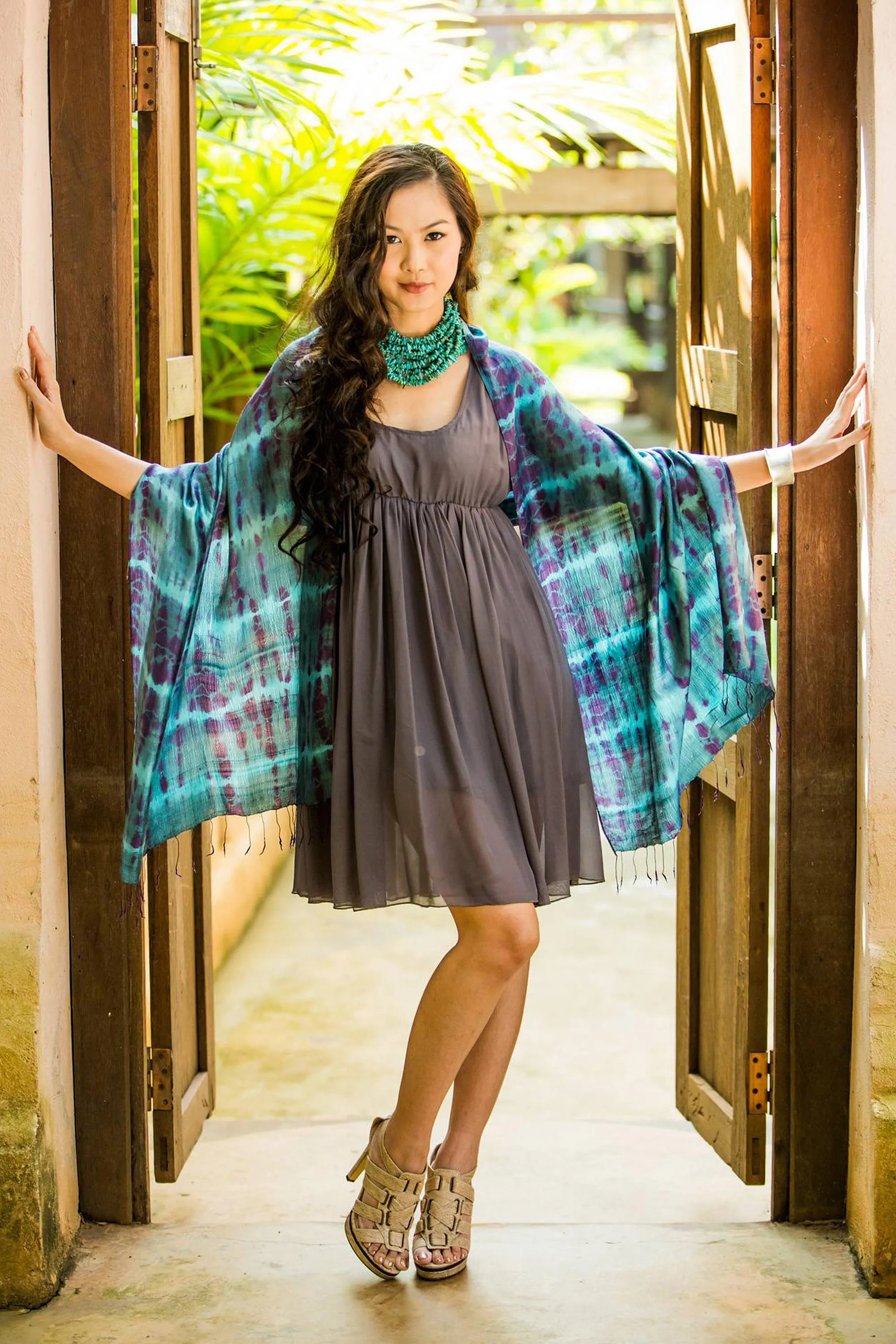 Purple Tie Dye Shawl with Reflecting Pools Silk