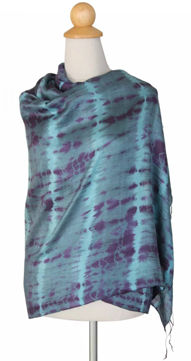 Purple Tie Dye Shawl with Reflecting Pools Silk