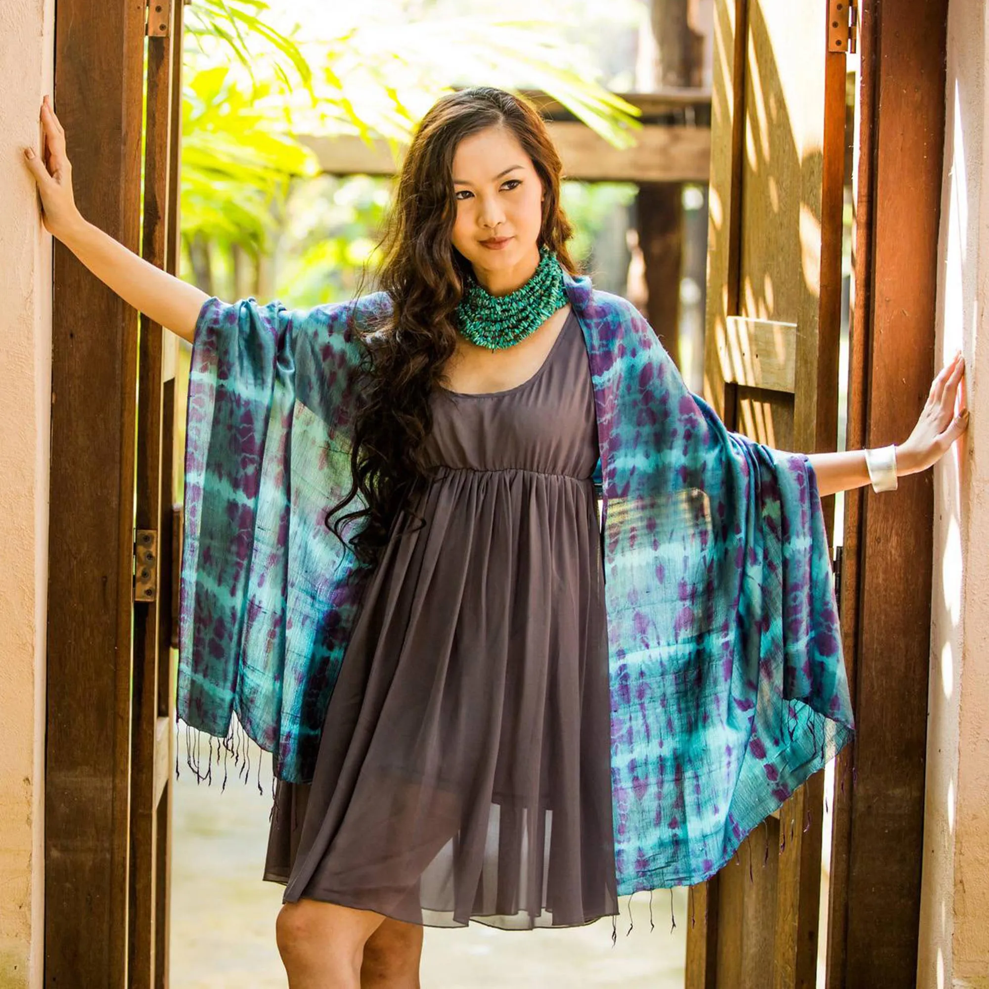 Purple Tie Dye Shawl with Reflecting Pools Silk