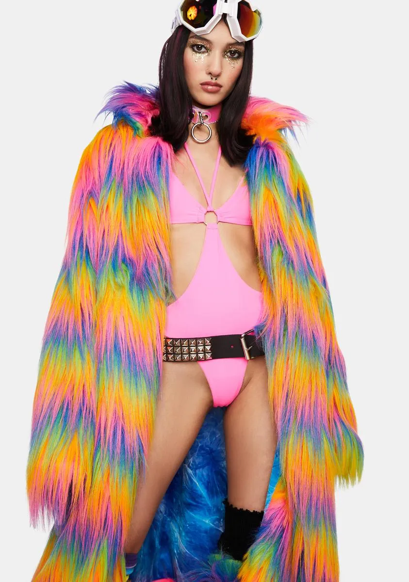 Rainbow Faux Fur Coat