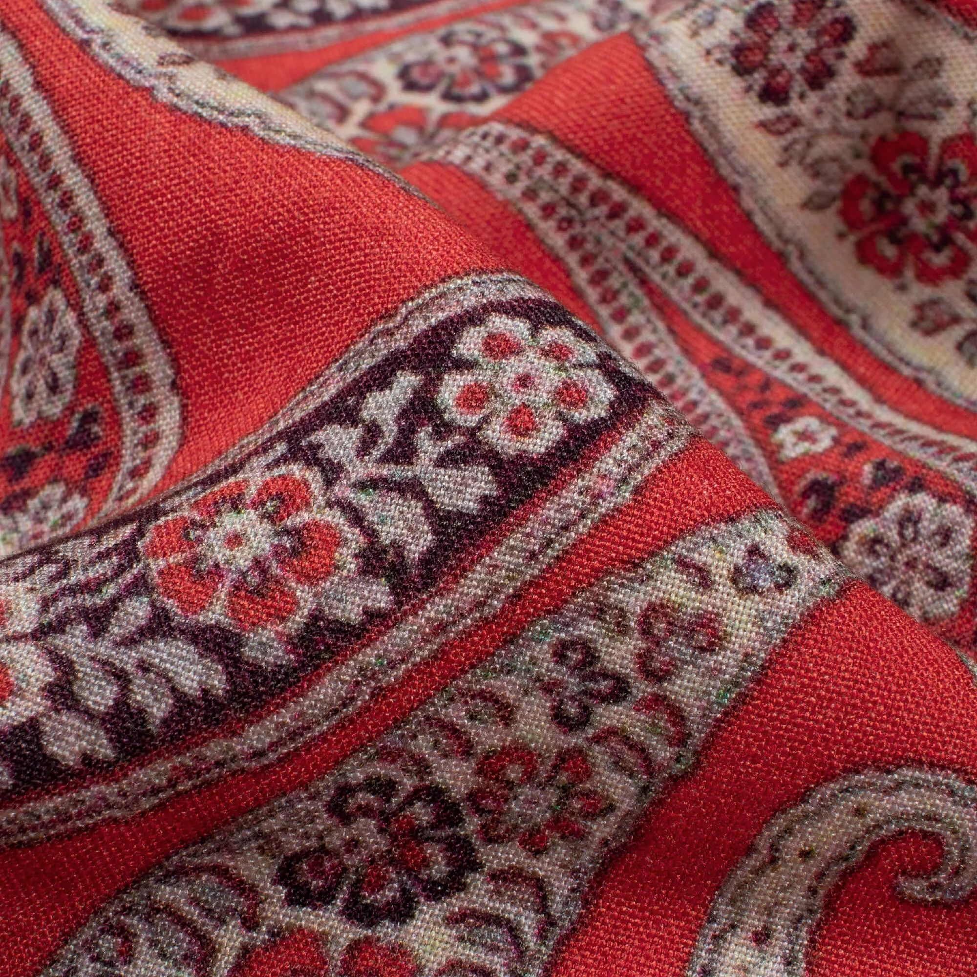 Red Beige Paisley Print Viscose Rayon Fabric - 58 Width