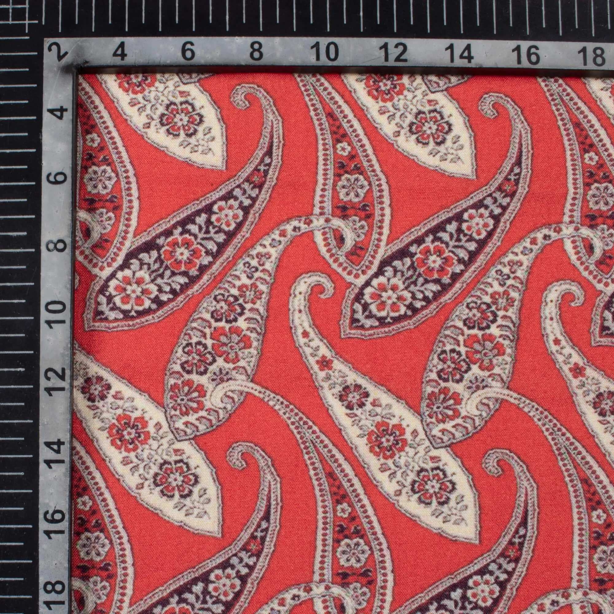 Red Beige Paisley Print Viscose Rayon Fabric - 58 Width