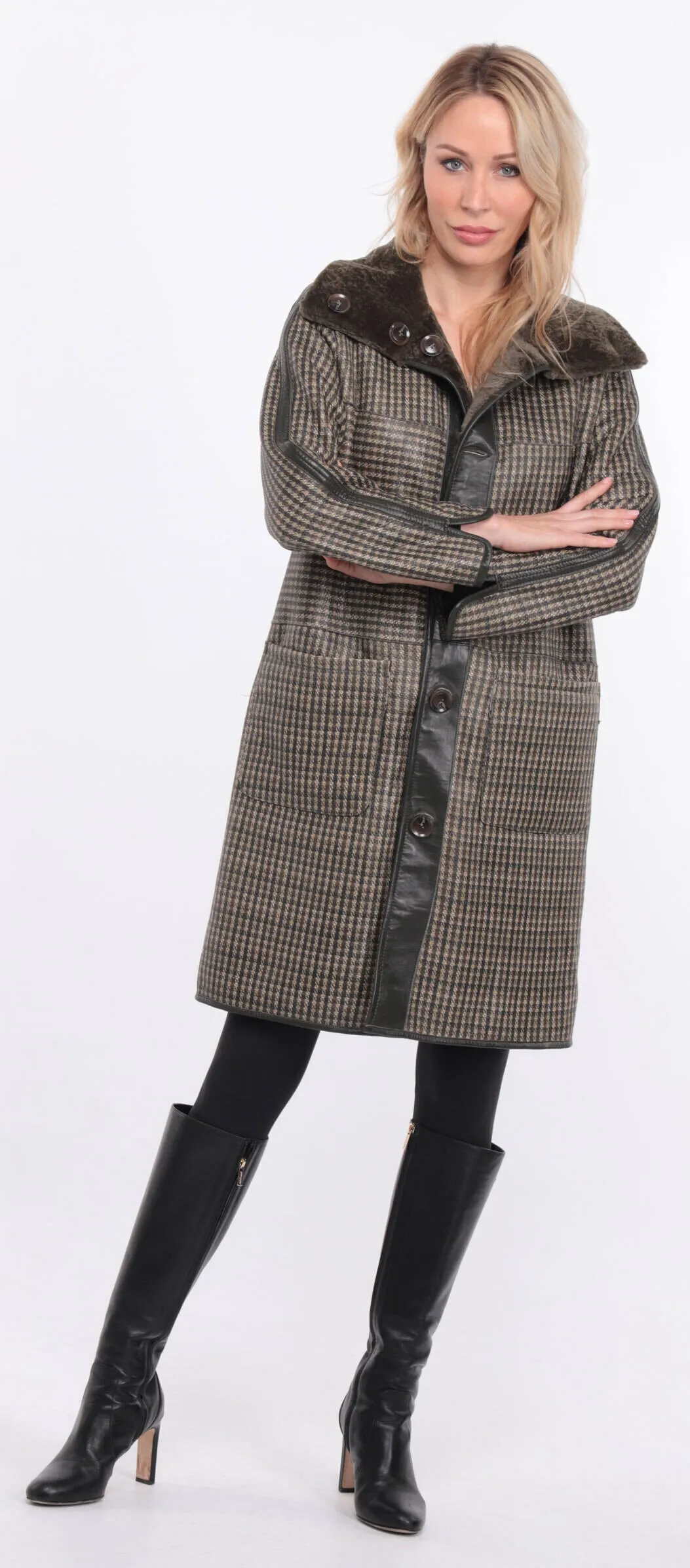 Reversible khaki sheepskin coat for women