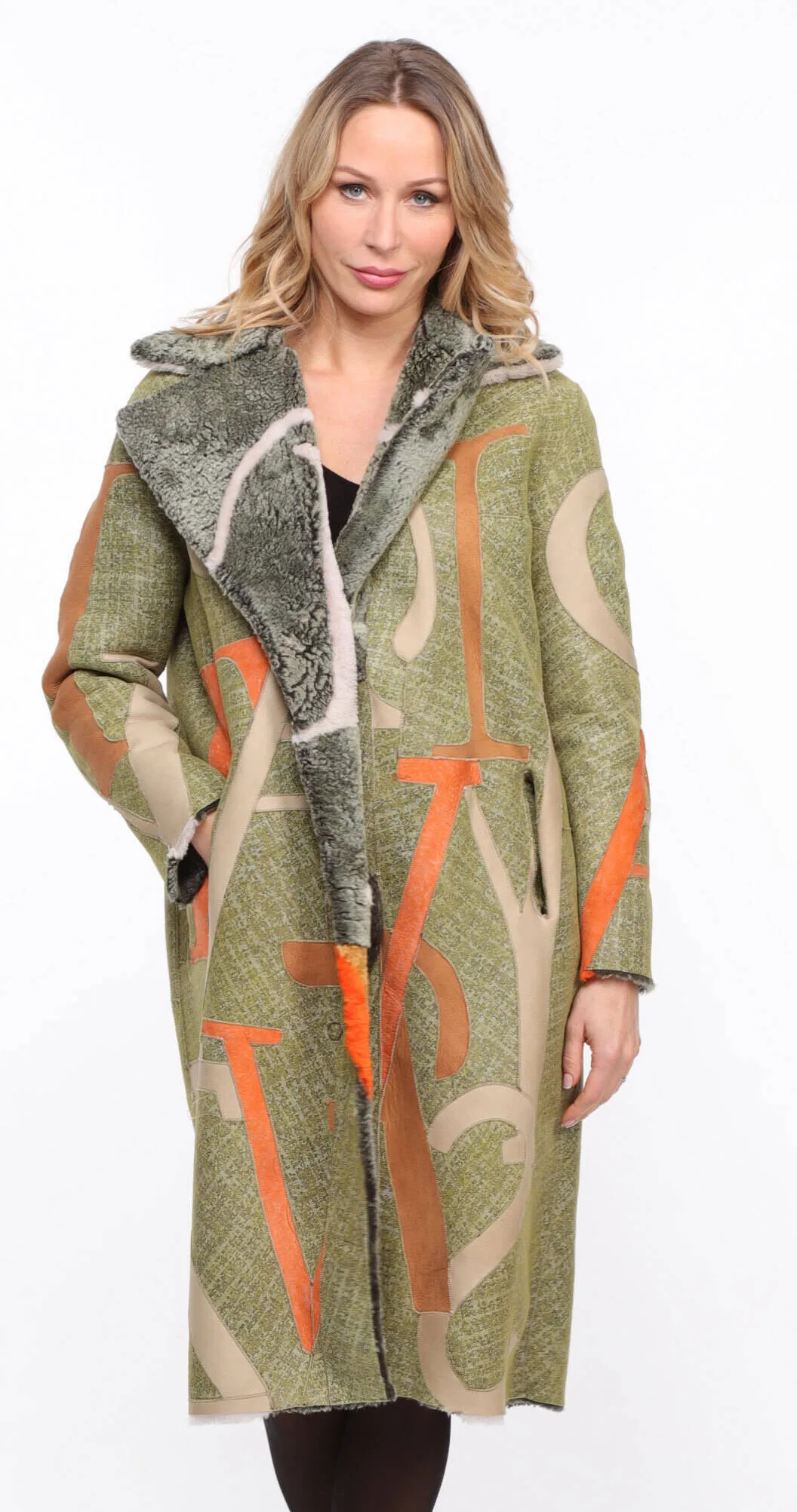 Reversible Shearling Coat - Women's Khaki Style