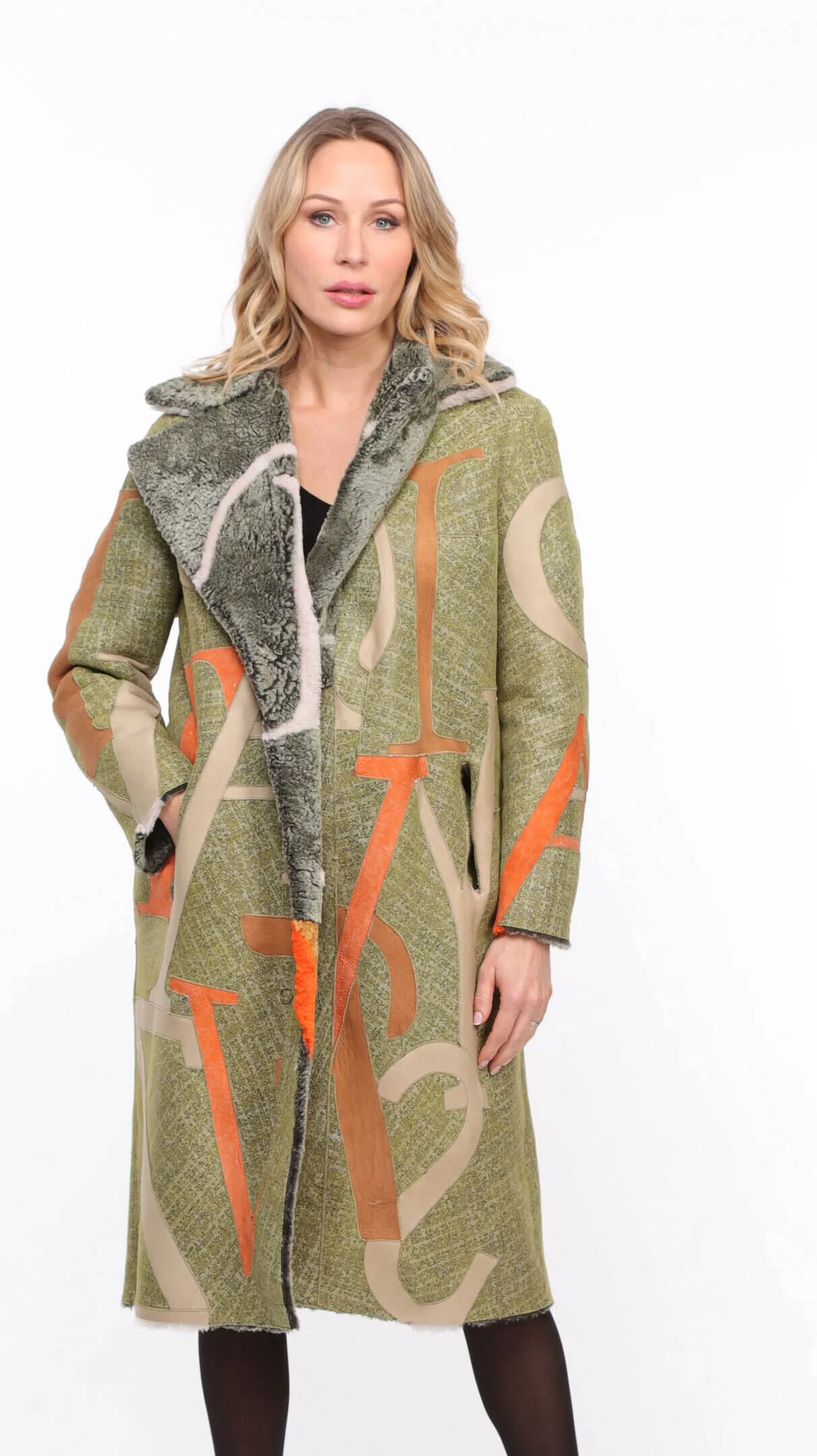 Reversible Shearling Coat - Women's Khaki Style