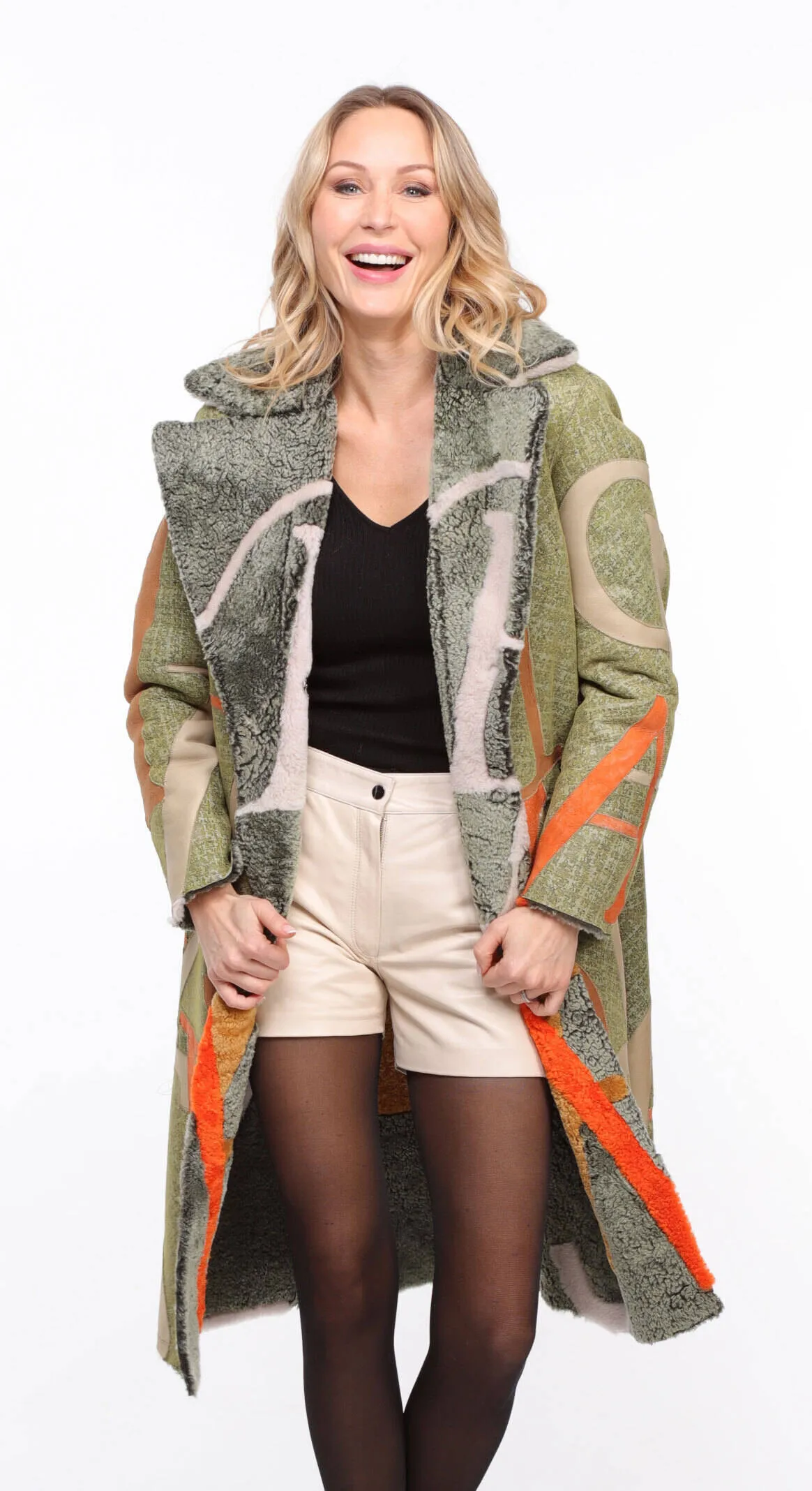 Reversible Shearling Coat - Women's Khaki Style