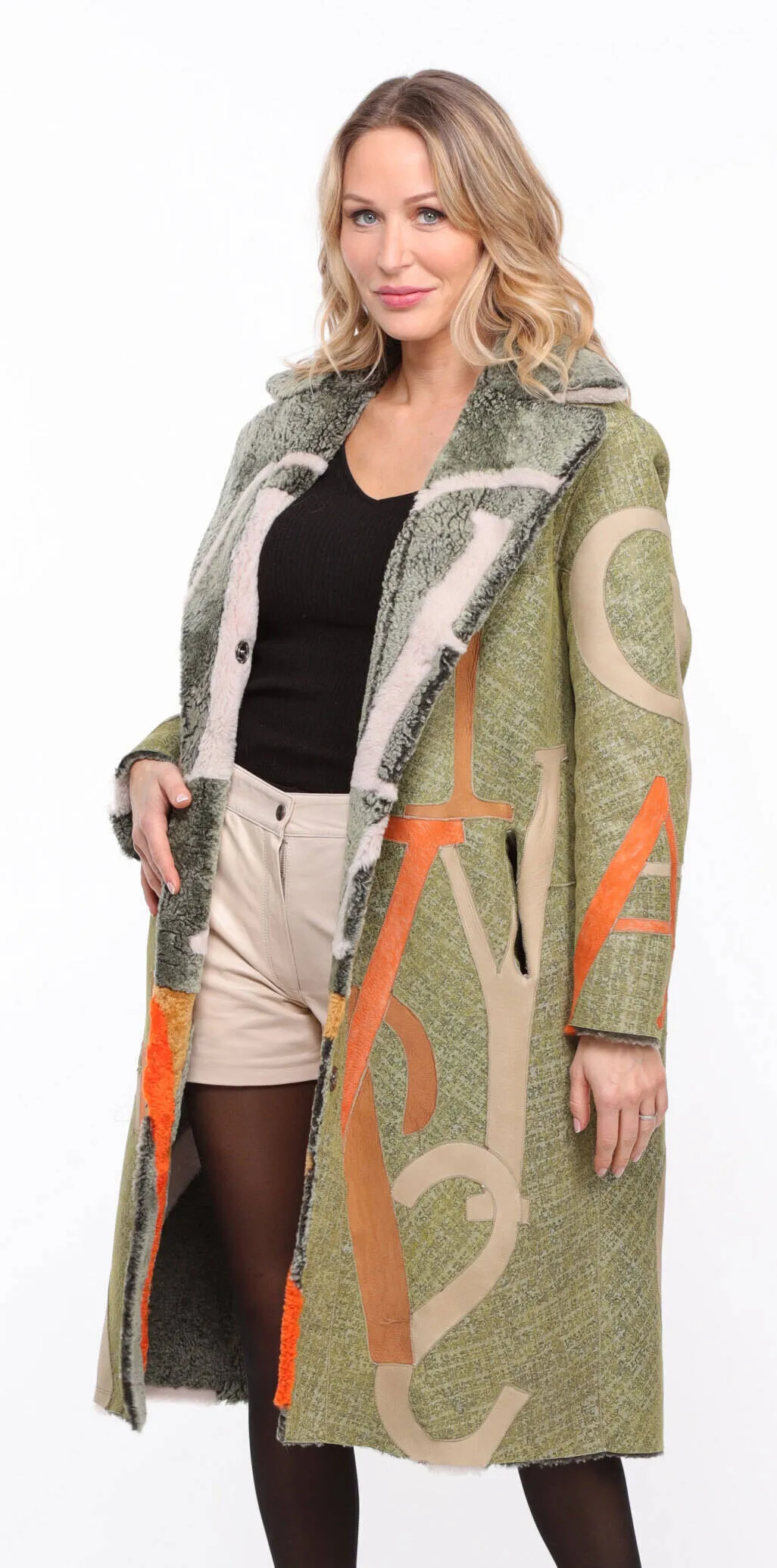 Reversible Shearling Coat - Women's Khaki Style