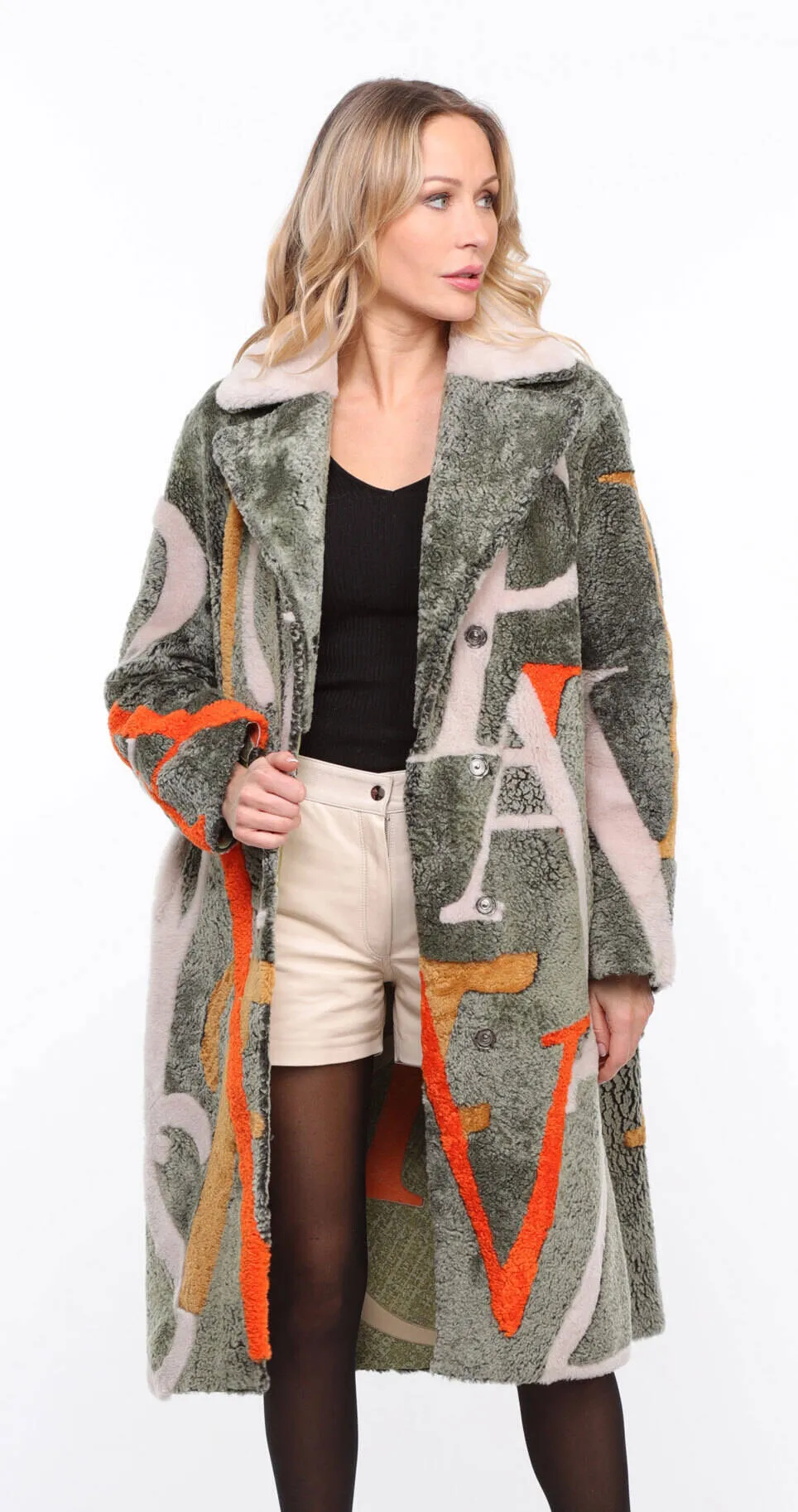 Reversible Shearling Coat - Women's Khaki Style