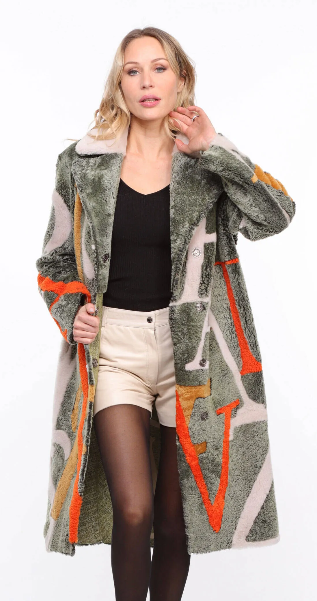 Reversible Shearling Coat - Women's Khaki Style