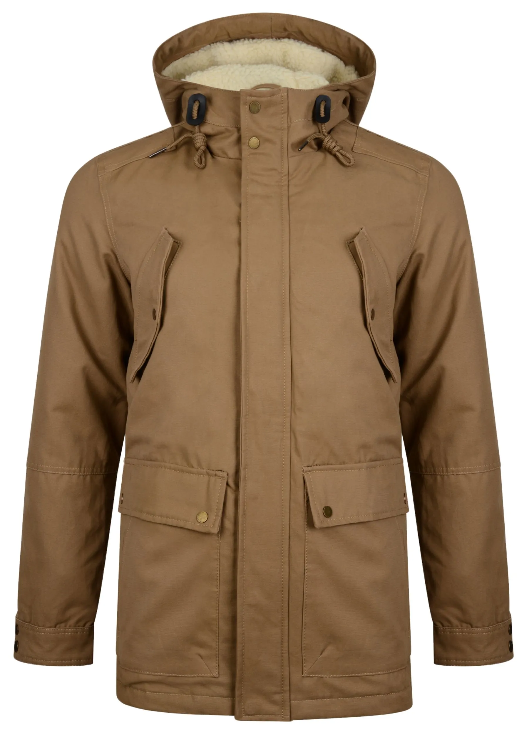 Ringspun Tondor Long Hooded Borg Lined Jacket in British Tan