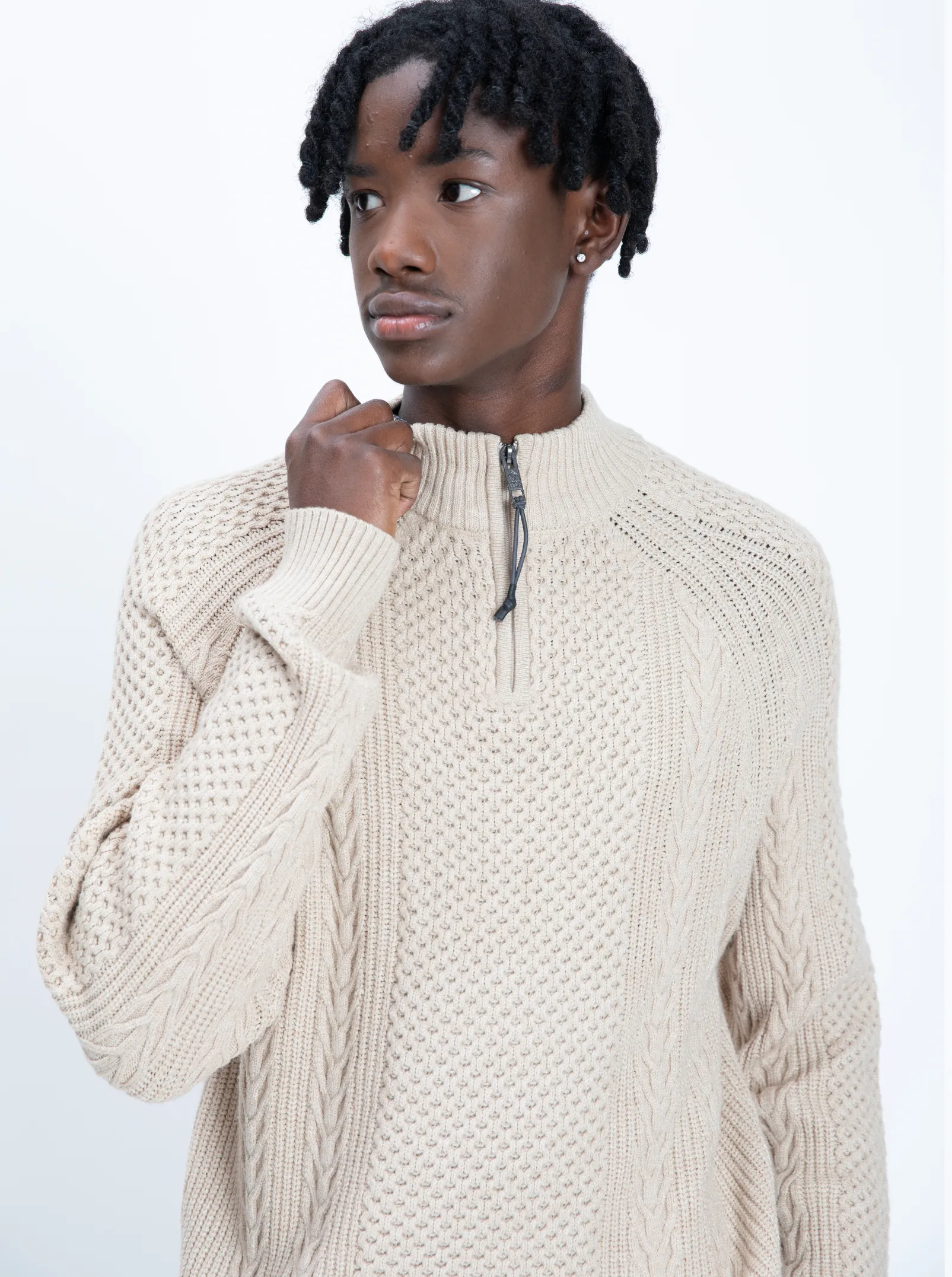 RUDI Cashmere Sweater with Half-Zip Detail - Mock Neck