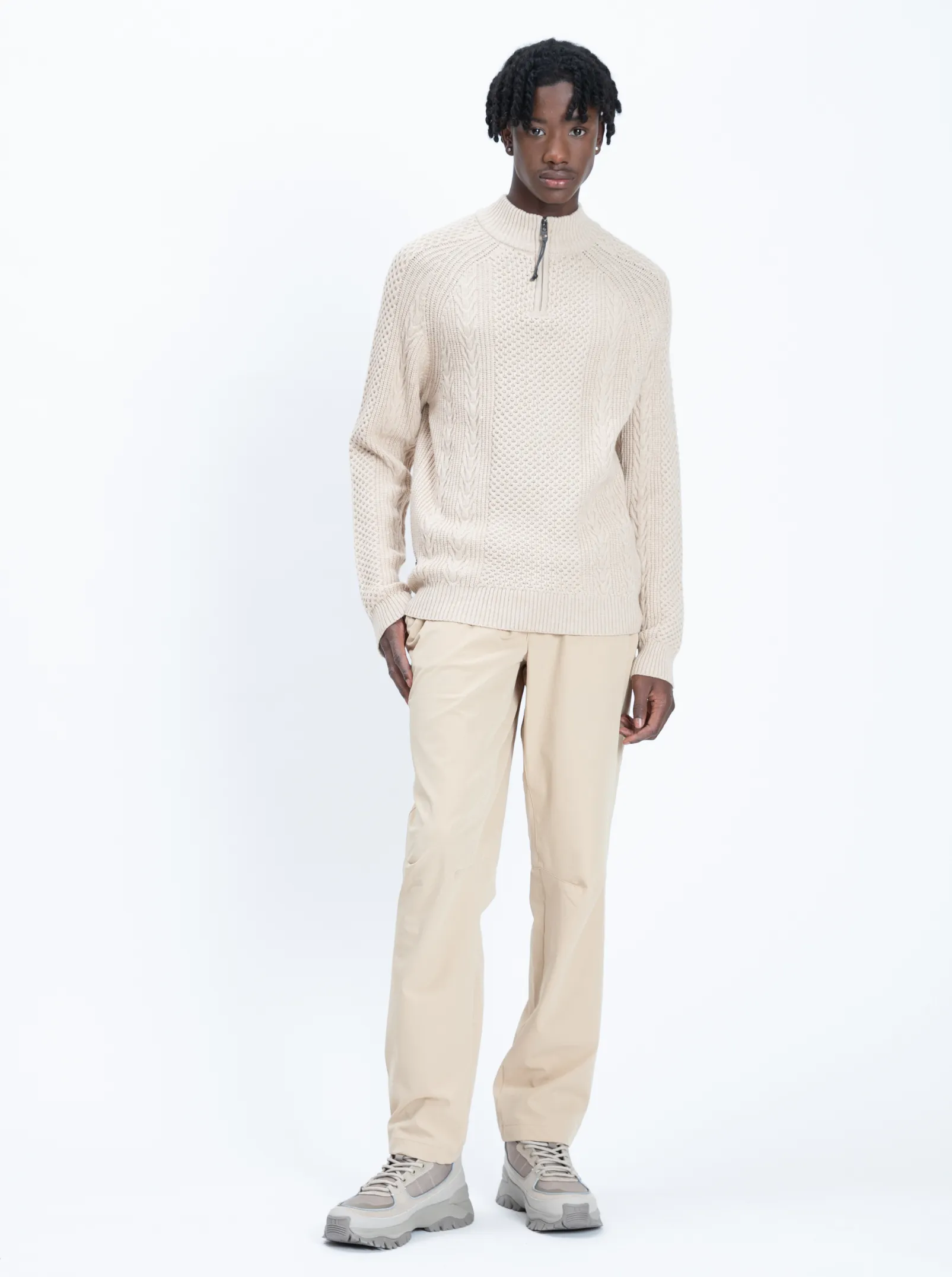 RUDI Cashmere Sweater with Half-Zip Detail - Mock Neck