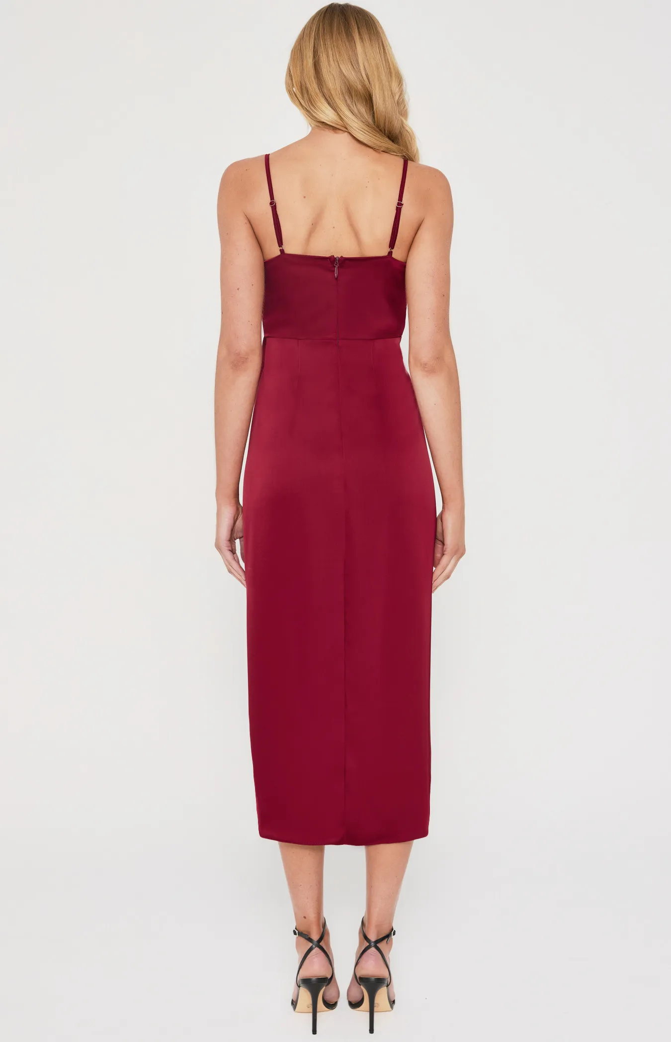 Satin Midi Tulip Hem Dress with Front Tie Detail