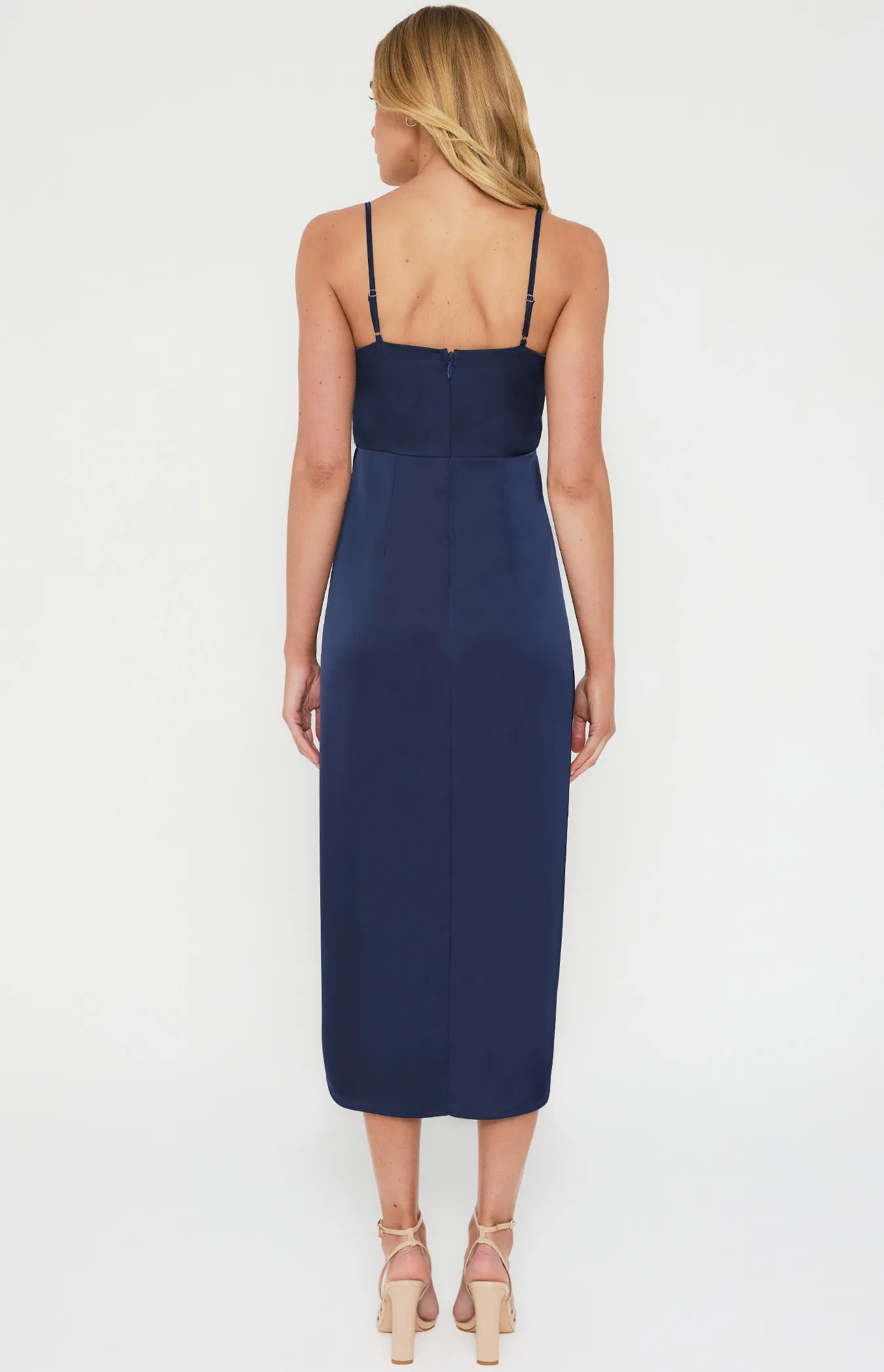 Satin Midi Tulip Hem Dress with Front Tie Detail