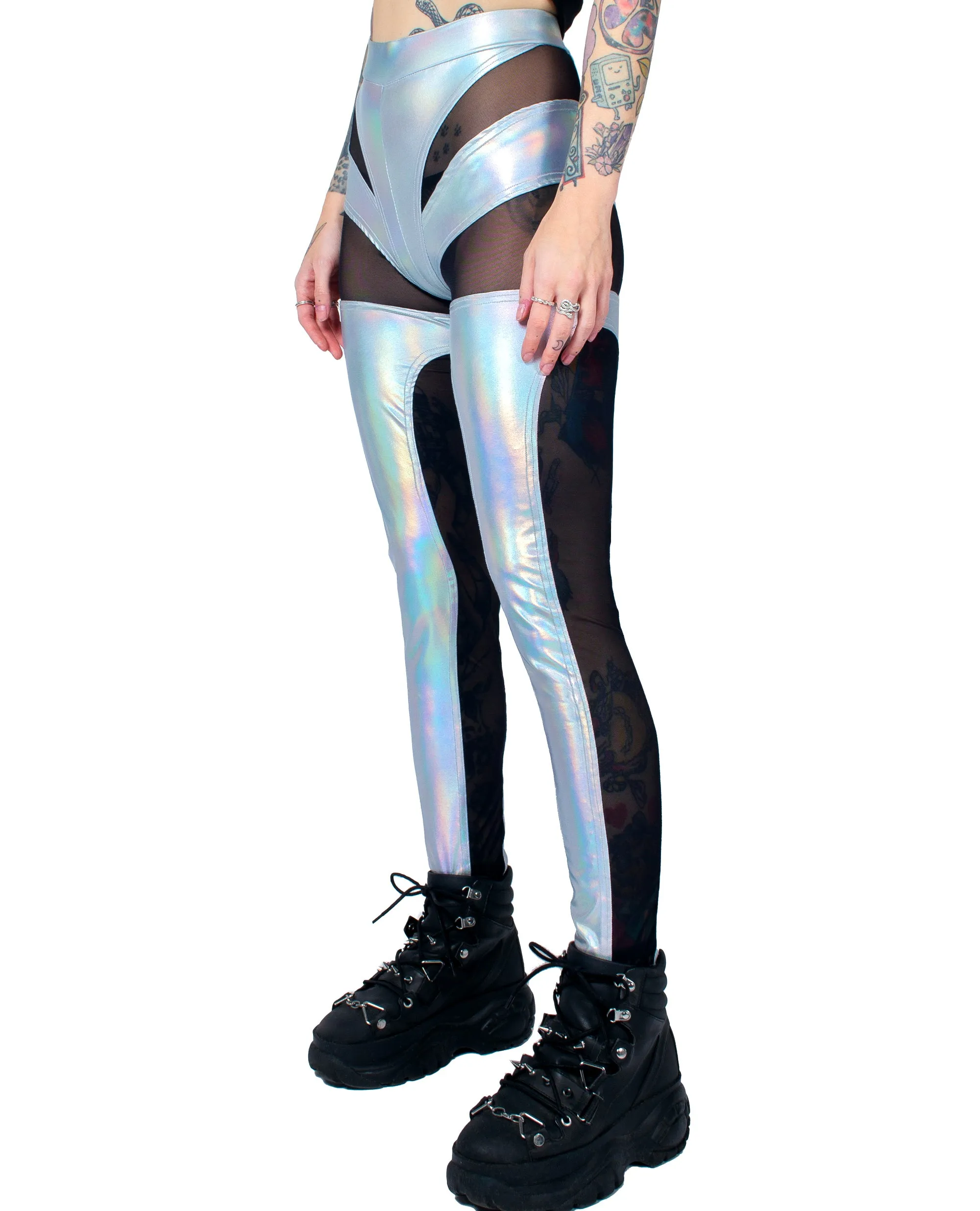 SEDUCTION XXX LEGGINGS HOLOGRAPHIC / BLACK MESH