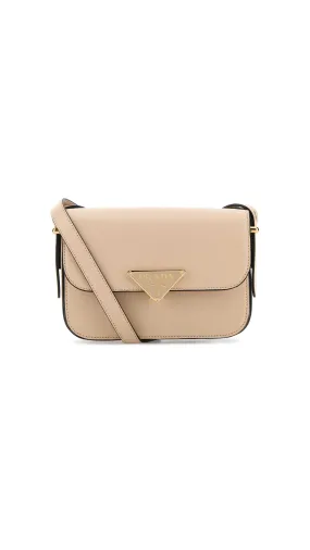 Travertine Smooth Leather Shoulder Bag with Flap