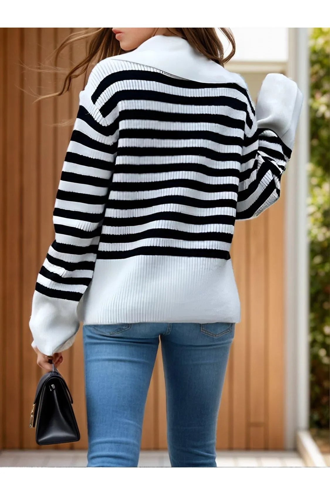 Sonia Striped Collared Neck Long Sleeve Sweater can be rewritten as Striped Collared Neck Long Sleeve Sweater - Sonia.