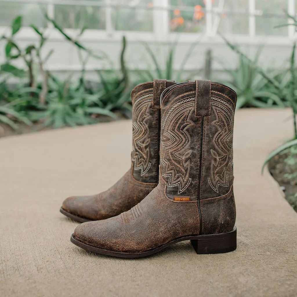 Soto Men's Brown Distressed Leather Cowboy Boots