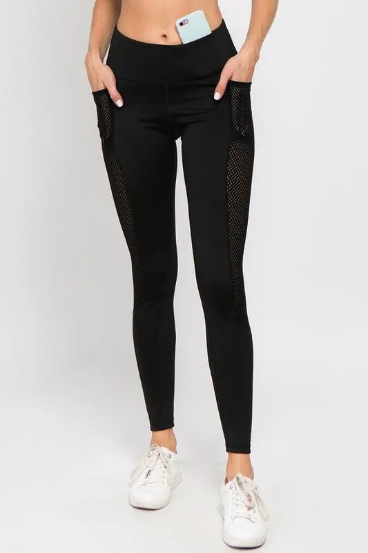 Striped Jersey Mesh Leggings with 3 Pockets