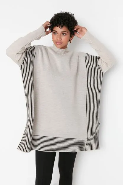 Striped Poncho Sweater --> Modern Striped Cape Pullover