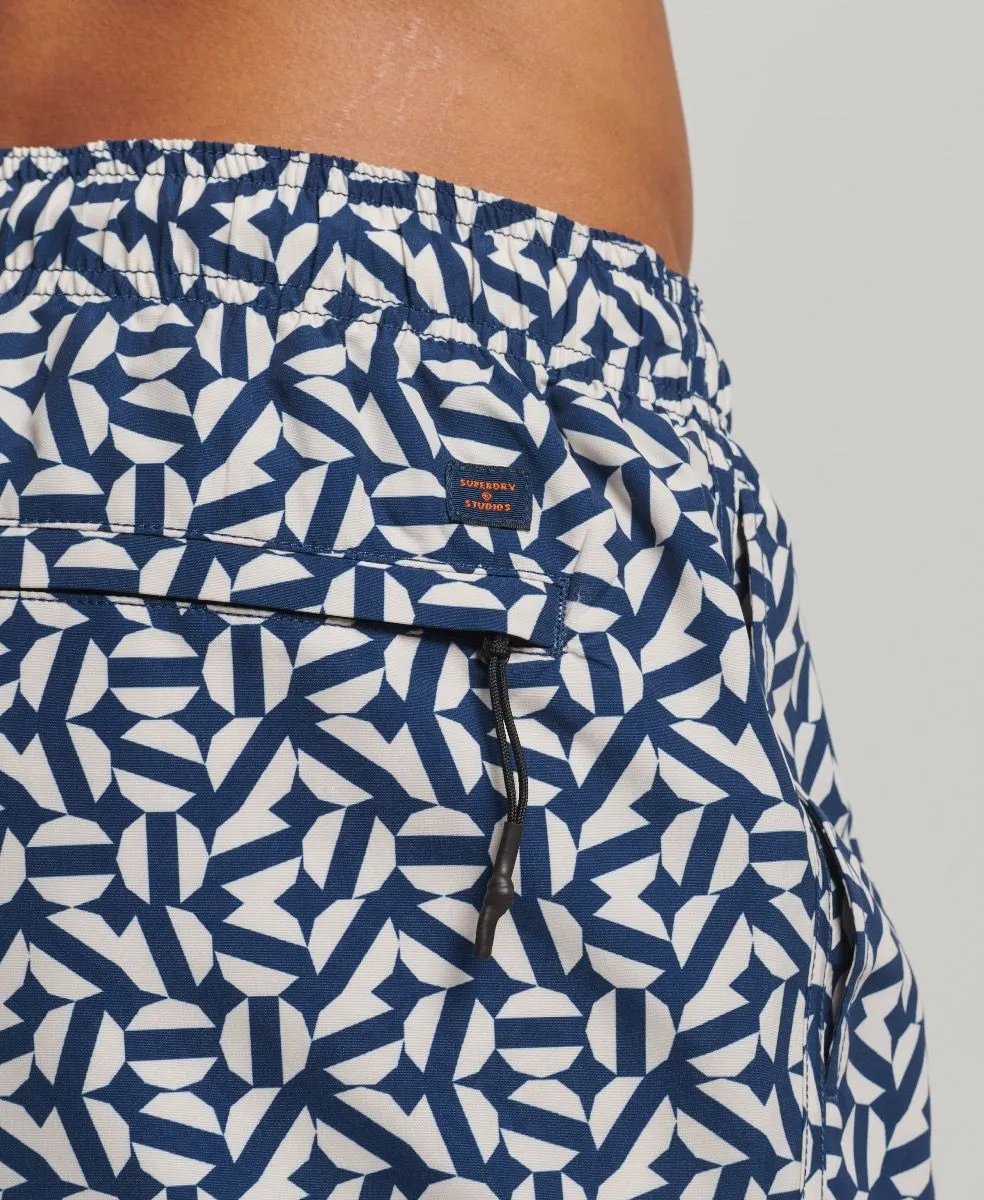 Summer Print Swim Shorts Navy Shape Tile by Superdry