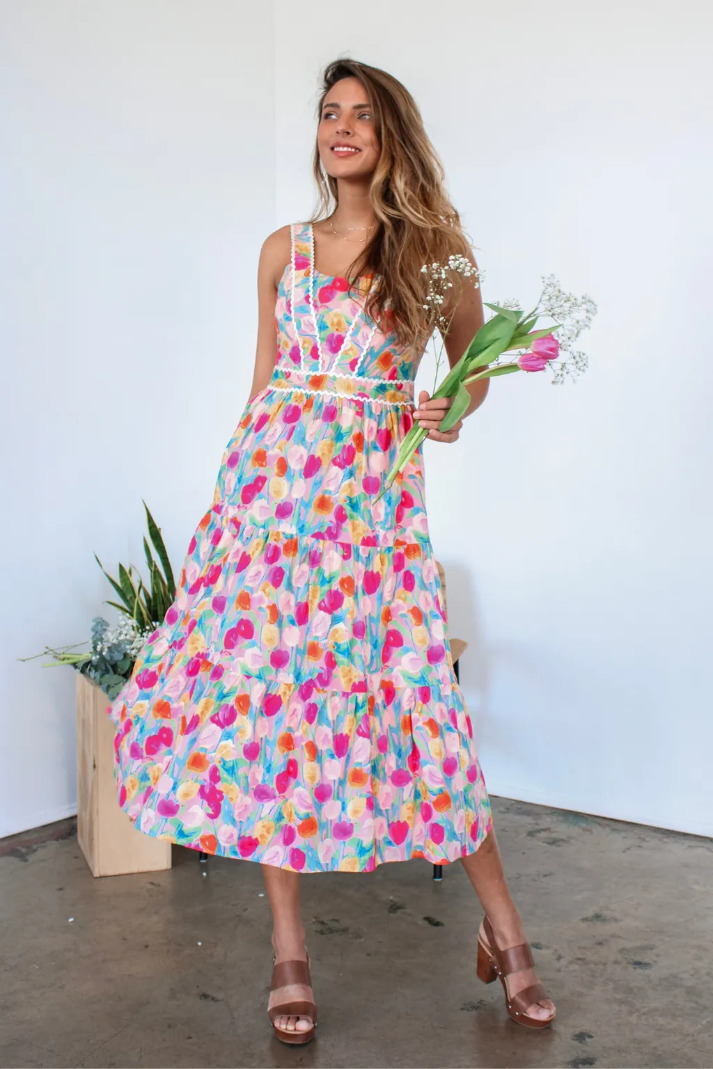 Sweetpea Midi Dress - Floral Print Sleeveless Summer Dress