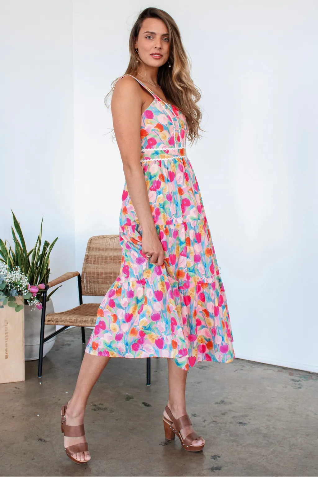 Sweetpea Midi Dress - Floral Print Sleeveless Summer Dress