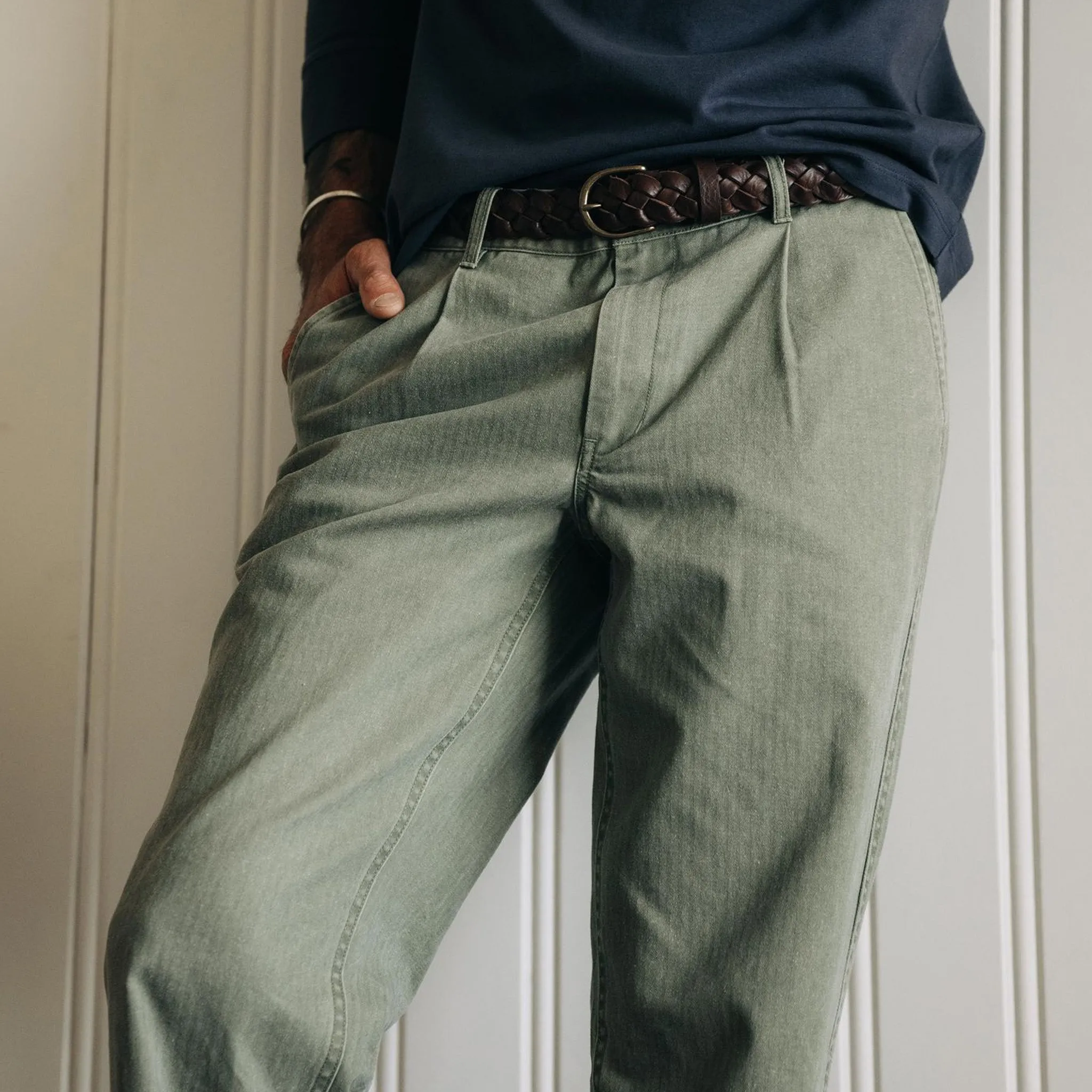 Matlow Pant in Dried Sage Pigment Herringbone by The