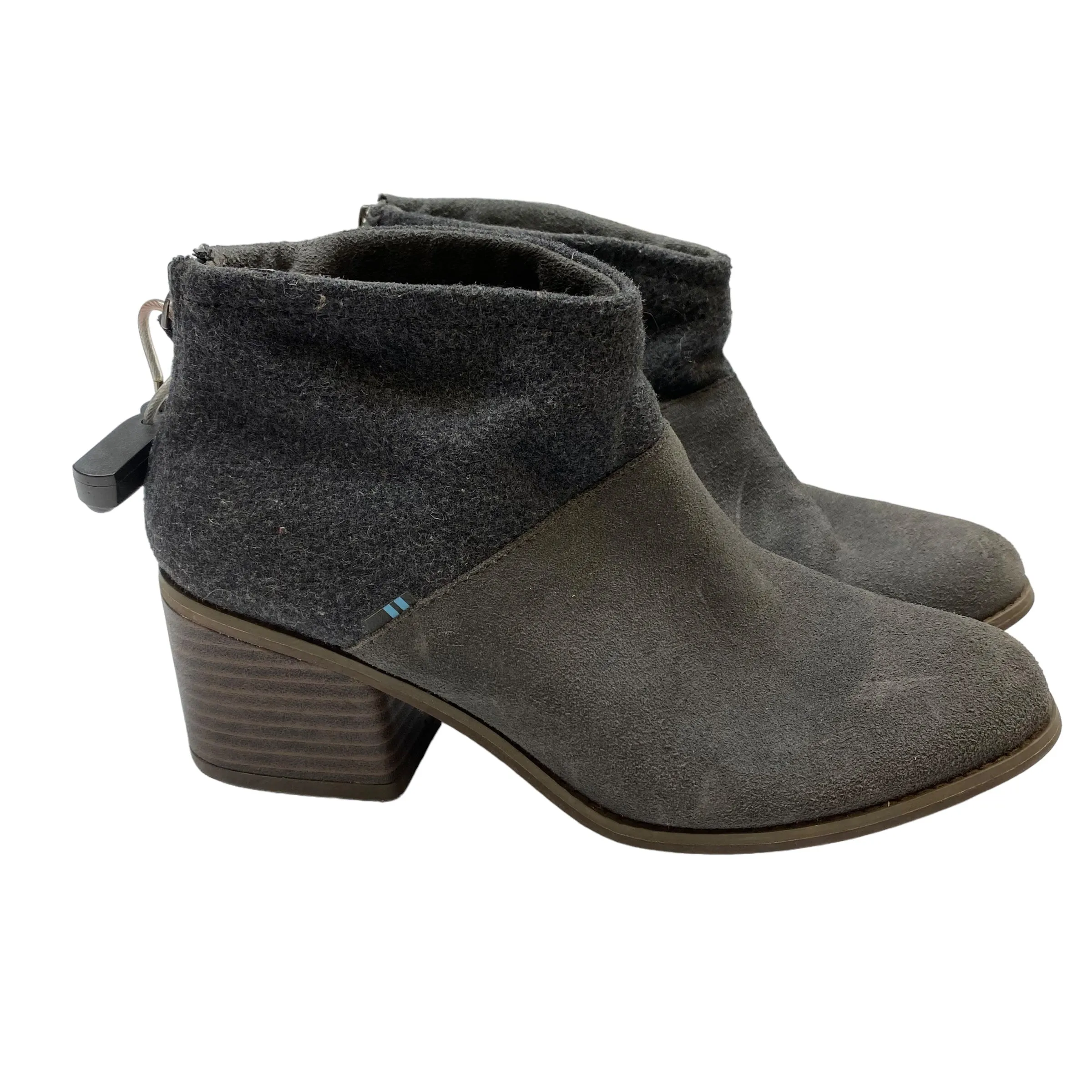 Toms Grey Ankle Flats Boots, Size 8.5