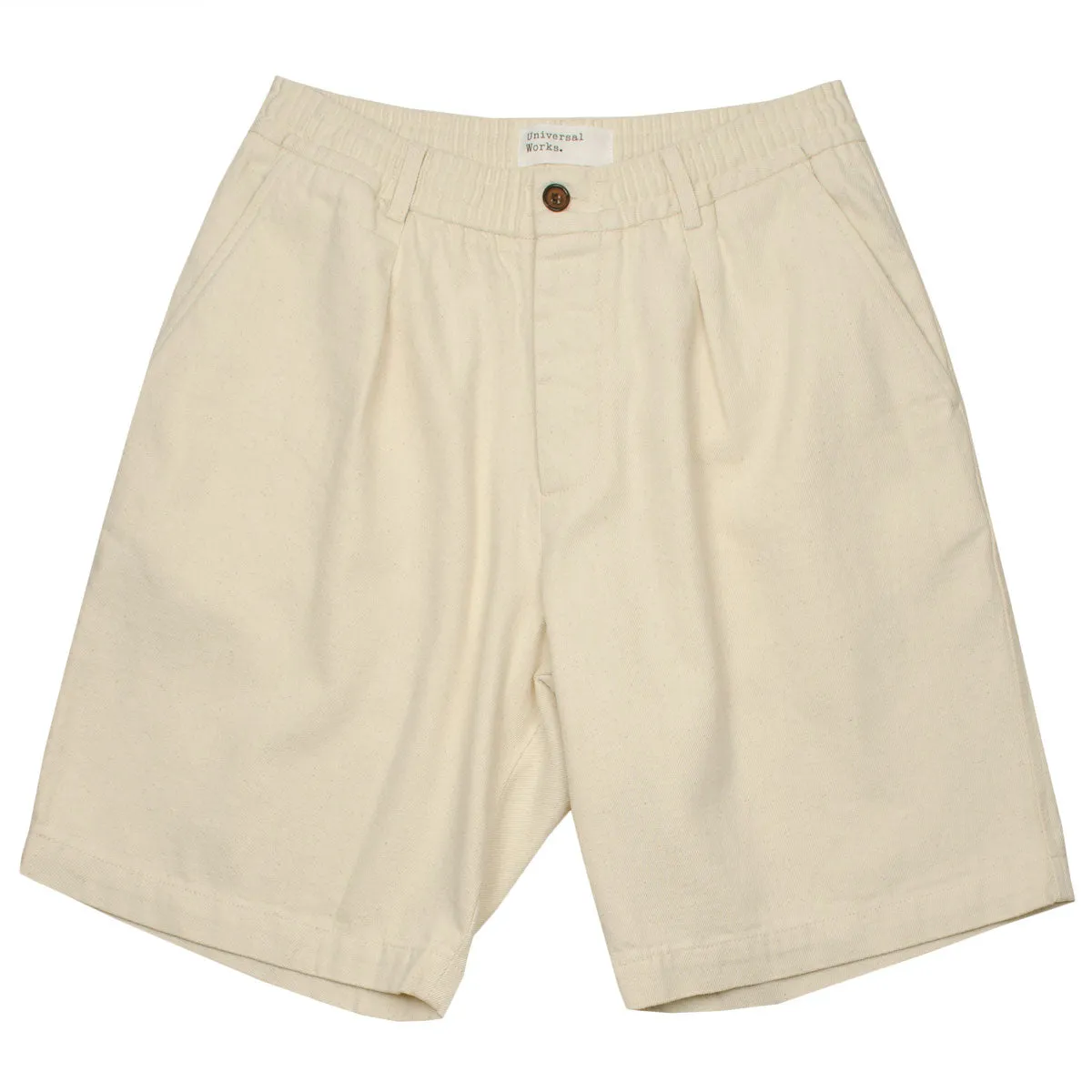 Ecru Universal Works Pleated Track Shorts Made of Recycled Cotton